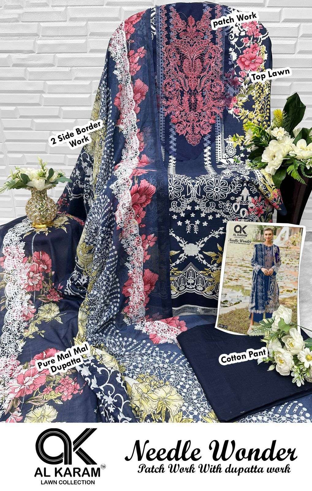 al karam needle wonder lawn cotton patch work designer salwar kameez embroidered best catalogue eid special price 