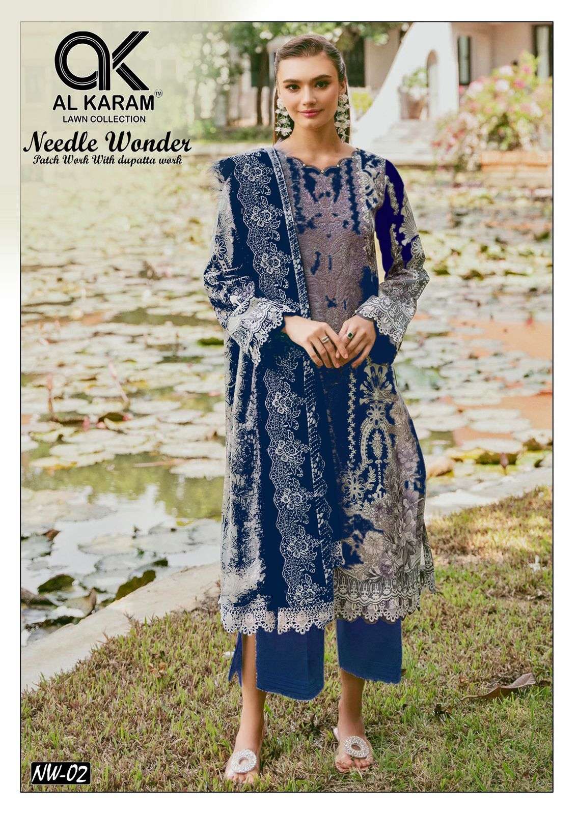al karam needle wonder lawn cotton patch work designer salwar kameez embroidered best catalogue eid special price 