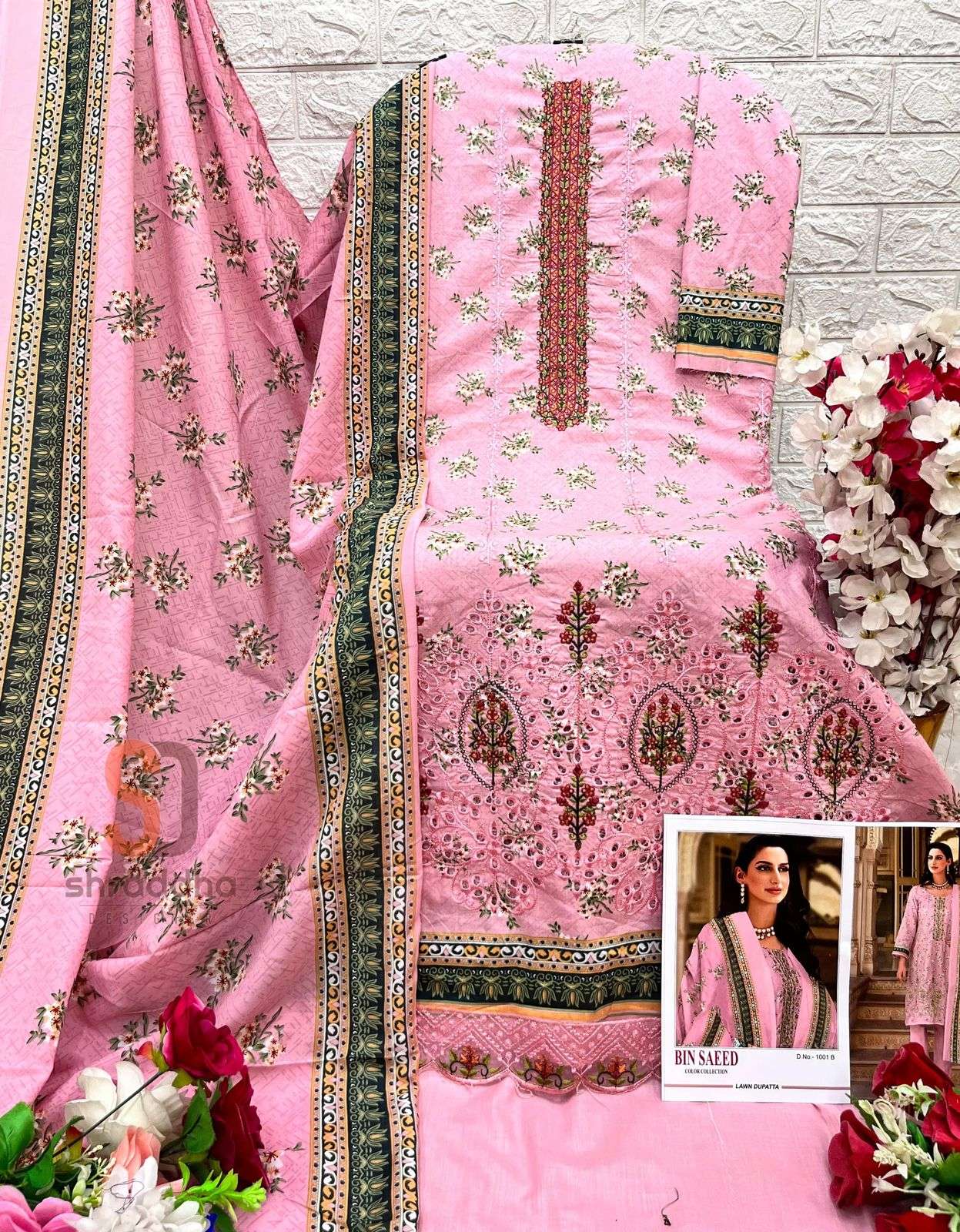bin saeed by shraddha colors series pure cotton new designer self embroidered salwar kameez best online price surat  