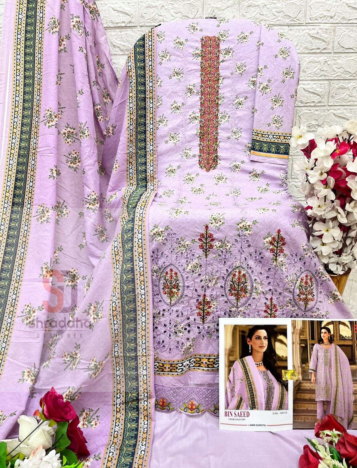 bin saeed by shraddha colors series pure cotton new designer self embroidered salwar kameez best online price surat  