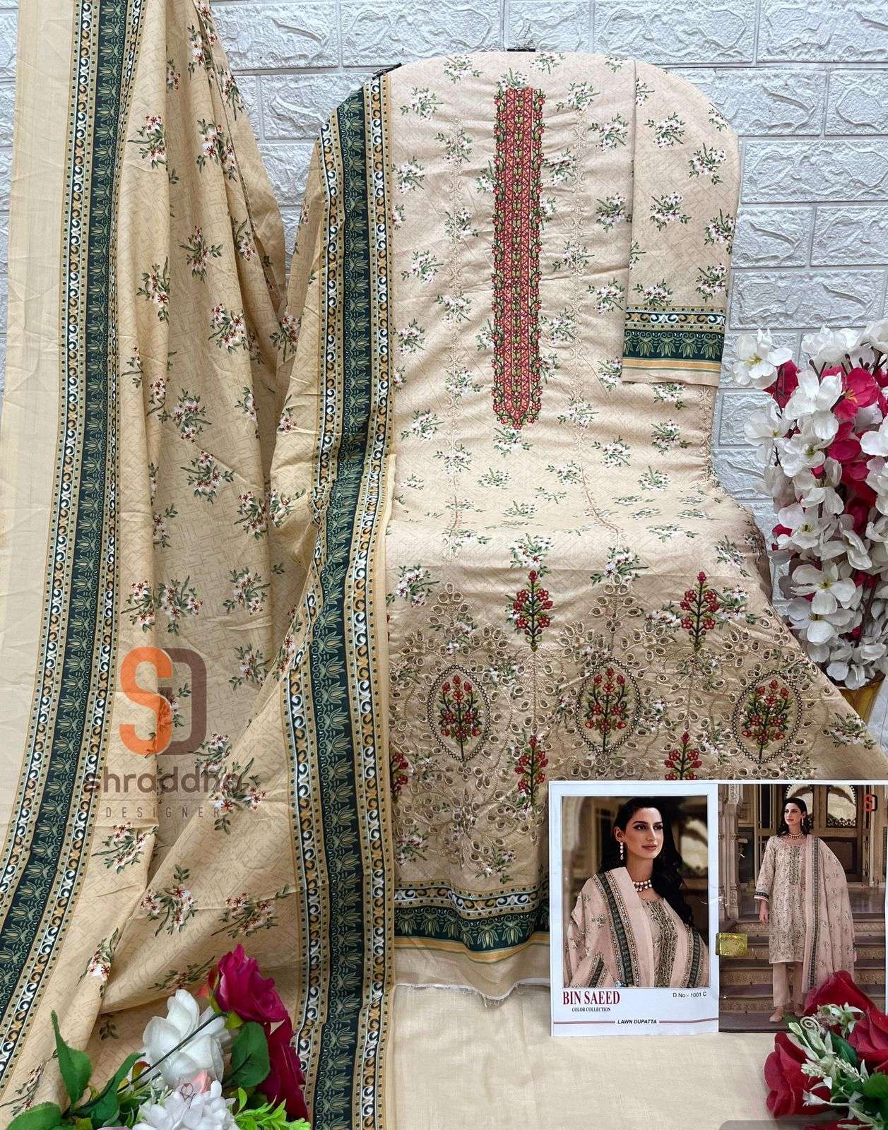bin saeed by shraddha colors series pure cotton new designer self embroidered salwar kameez best online price surat  