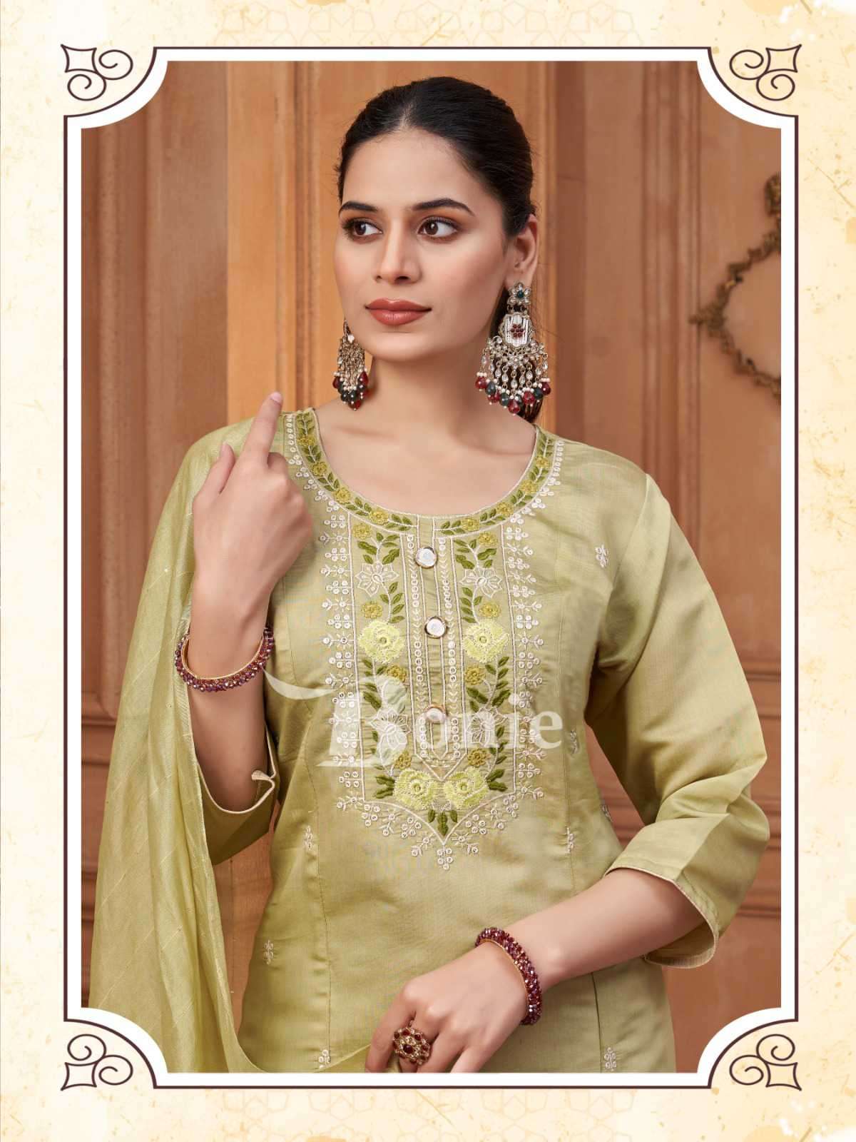 chavi vol 7 by bonie colors series roman embroidery designer kurti with pant set best online price 