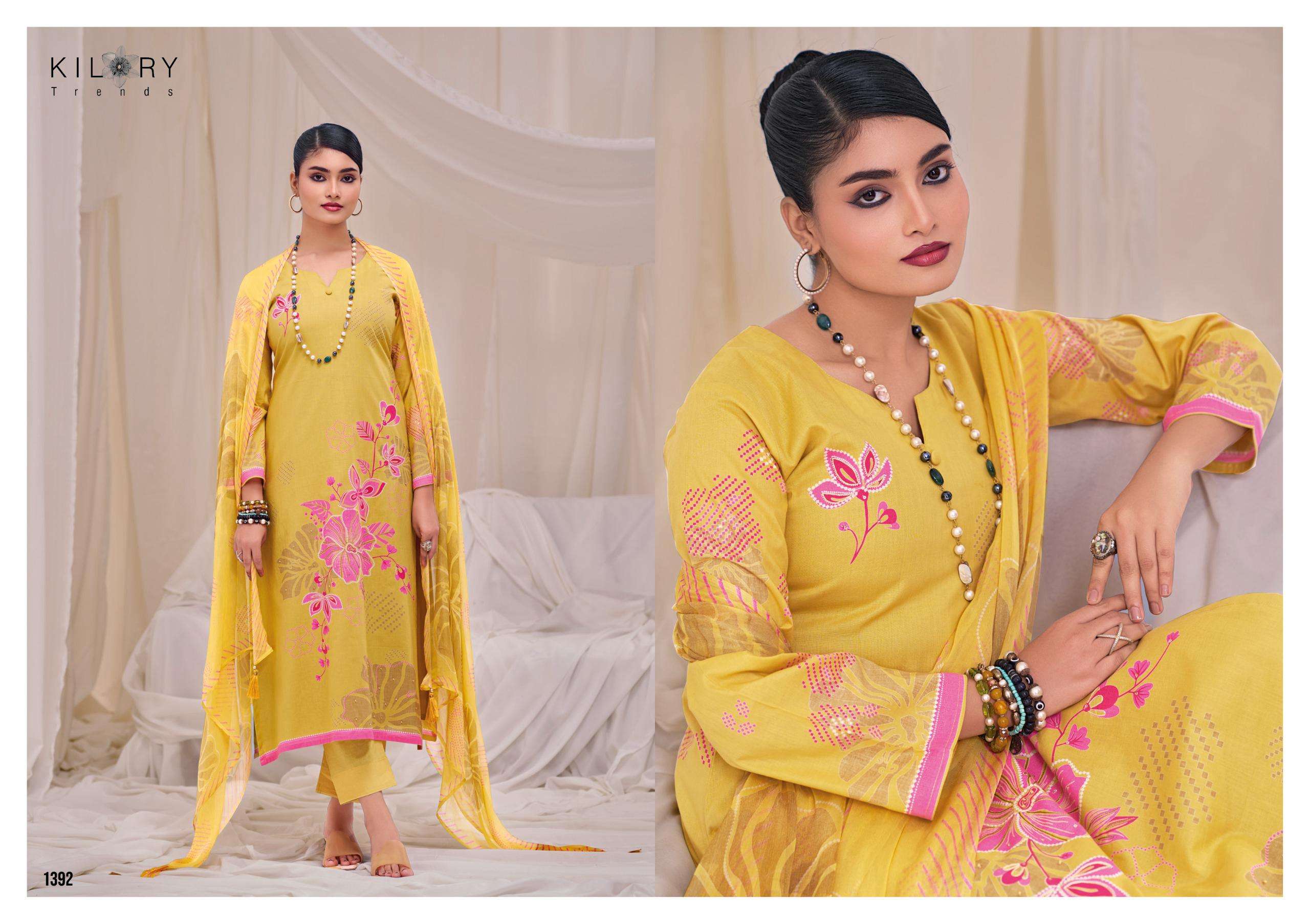 kilory trends qirat 1391-1394 series designer pure lawn cotton digital hand work embroidered salwar suits buy online shopping surat