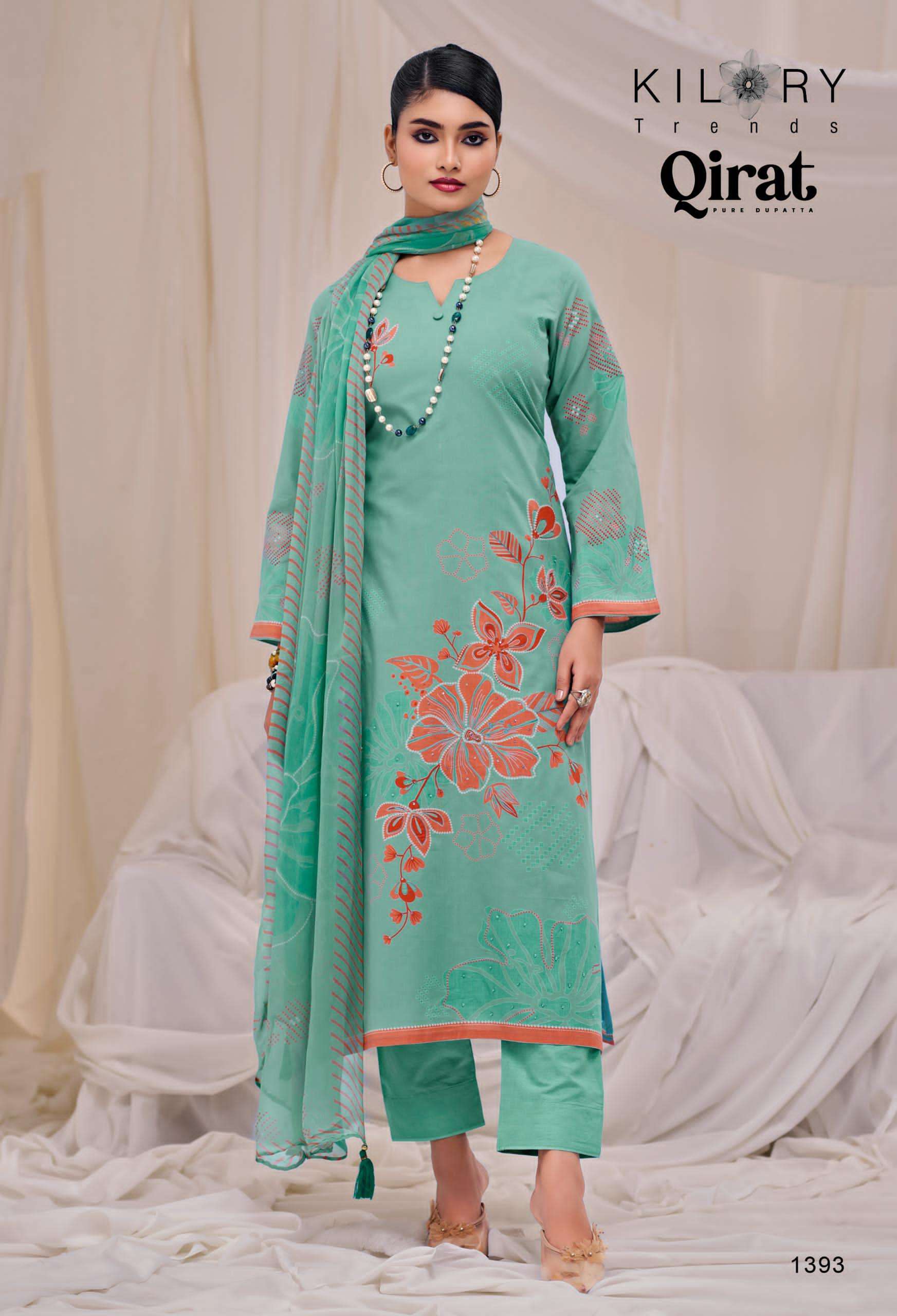 kilory trends qirat 1391-1394 series designer pure lawn cotton digital hand work embroidered salwar suits buy online shopping surat