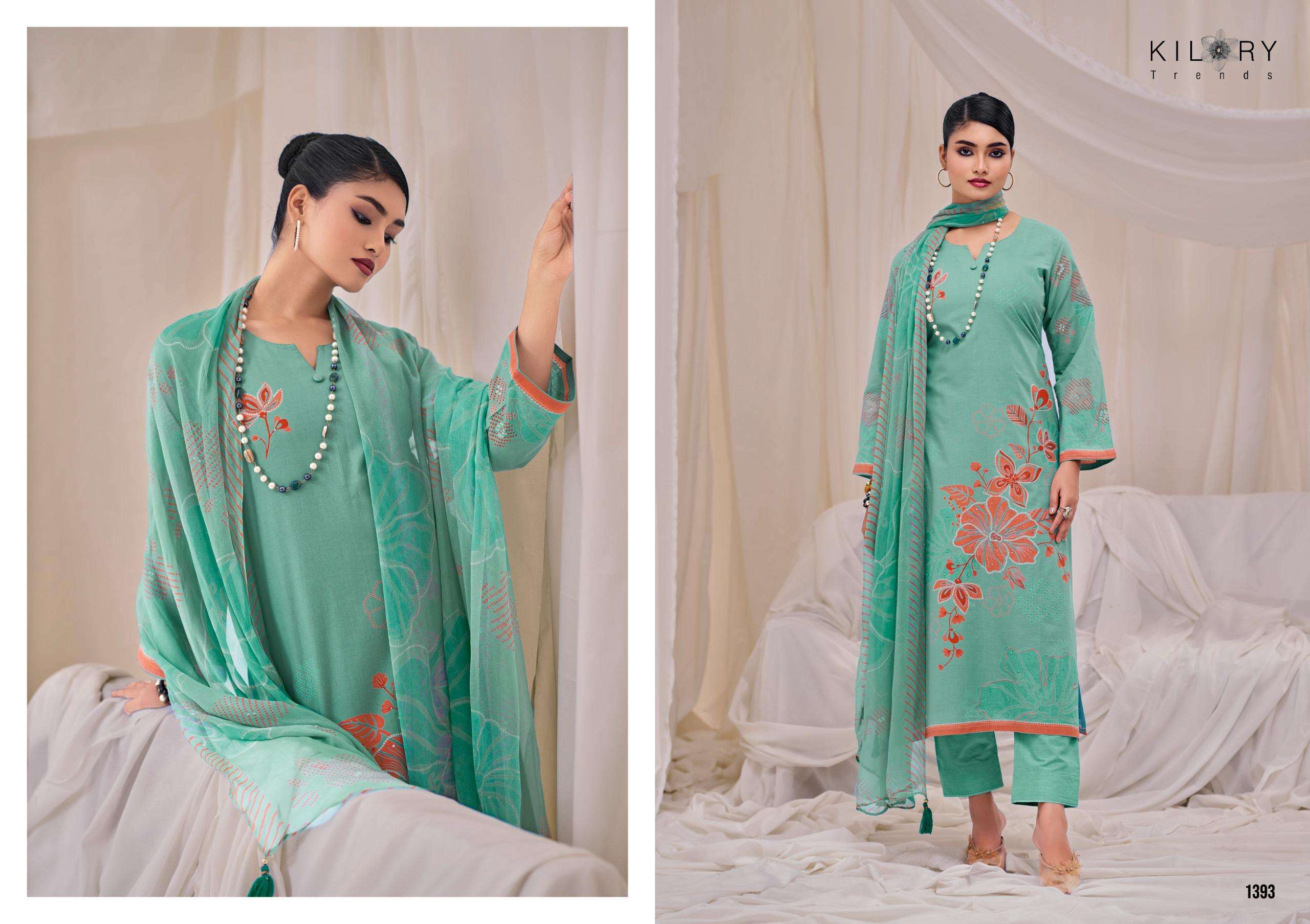 kilory trends qirat 1391-1394 series designer pure lawn cotton digital hand work embroidered salwar suits buy online shopping surat