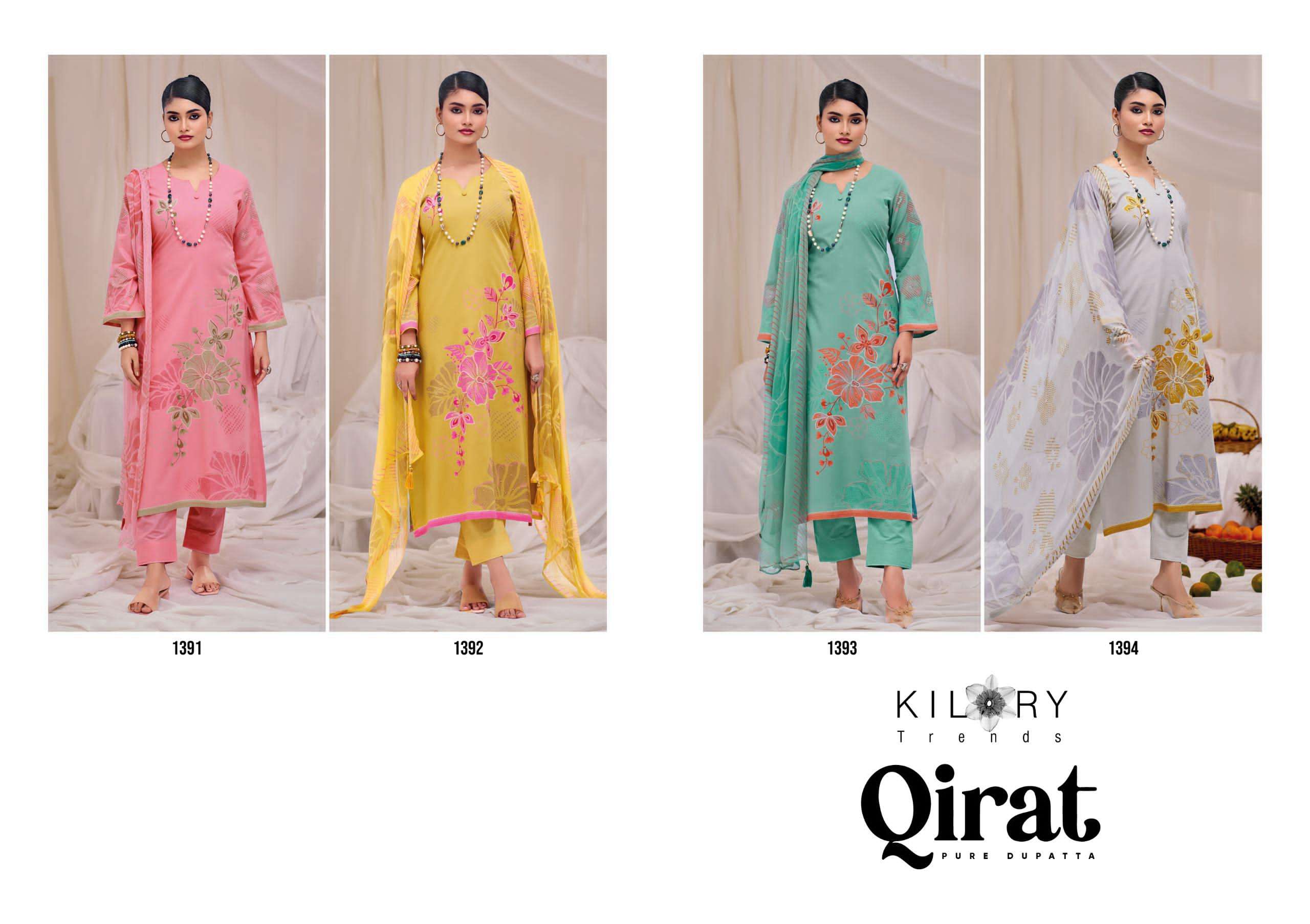kilory trends qirat 1391-1394 series designer pure lawn cotton digital hand work embroidered salwar suits buy online shopping surat