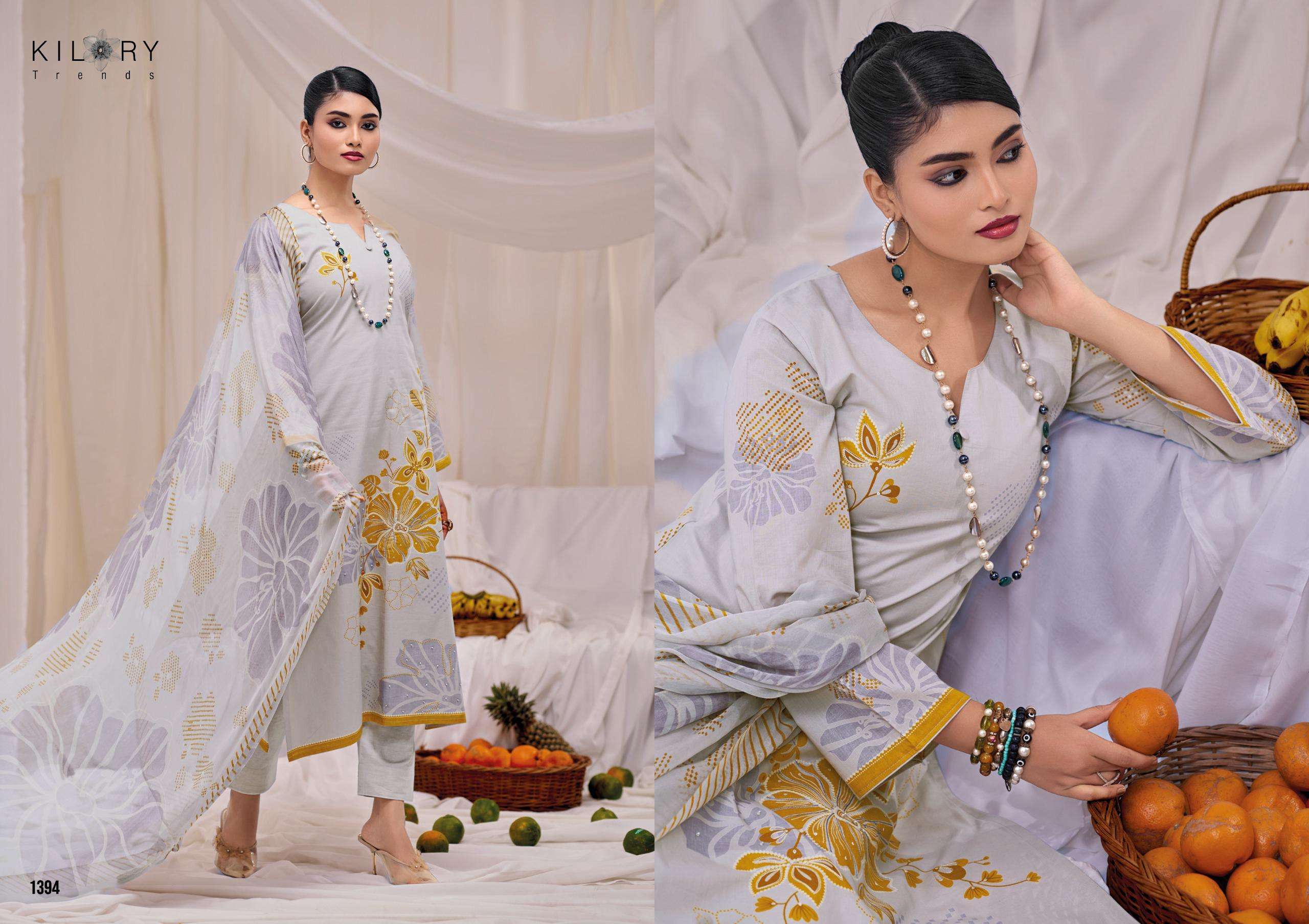 kilory trends qirat 1391-1394 series designer pure lawn cotton digital hand work embroidered salwar suits buy online shopping surat