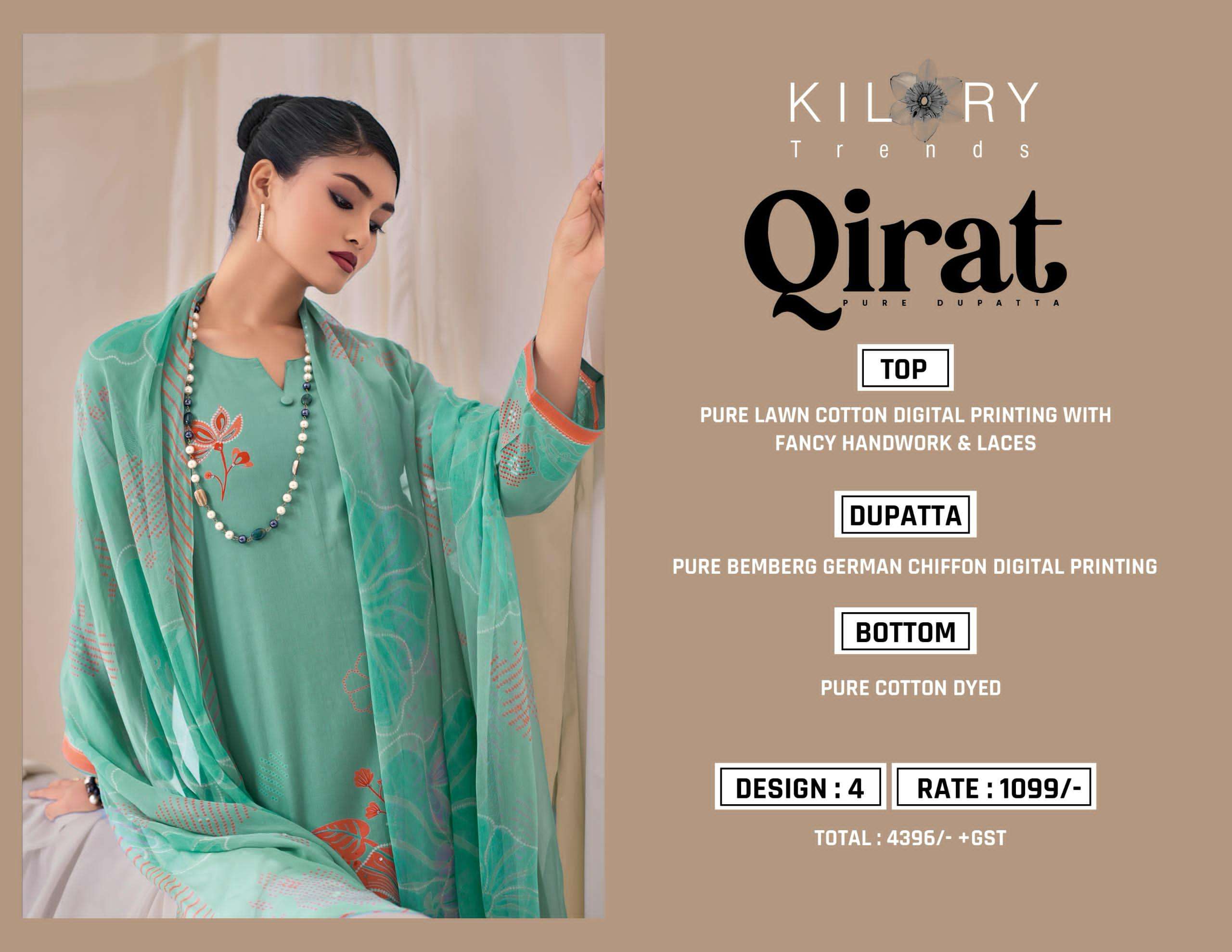 kilory trends qirat 1391-1394 series designer pure lawn cotton digital hand work embroidered salwar suits buy online shopping surat