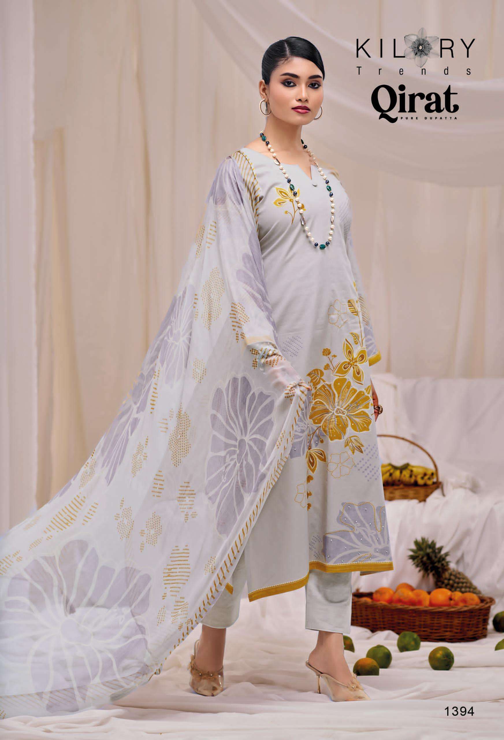 kilory trends qirat 1391-1394 series designer pure lawn cotton digital hand work embroidered salwar suits buy online shopping surat