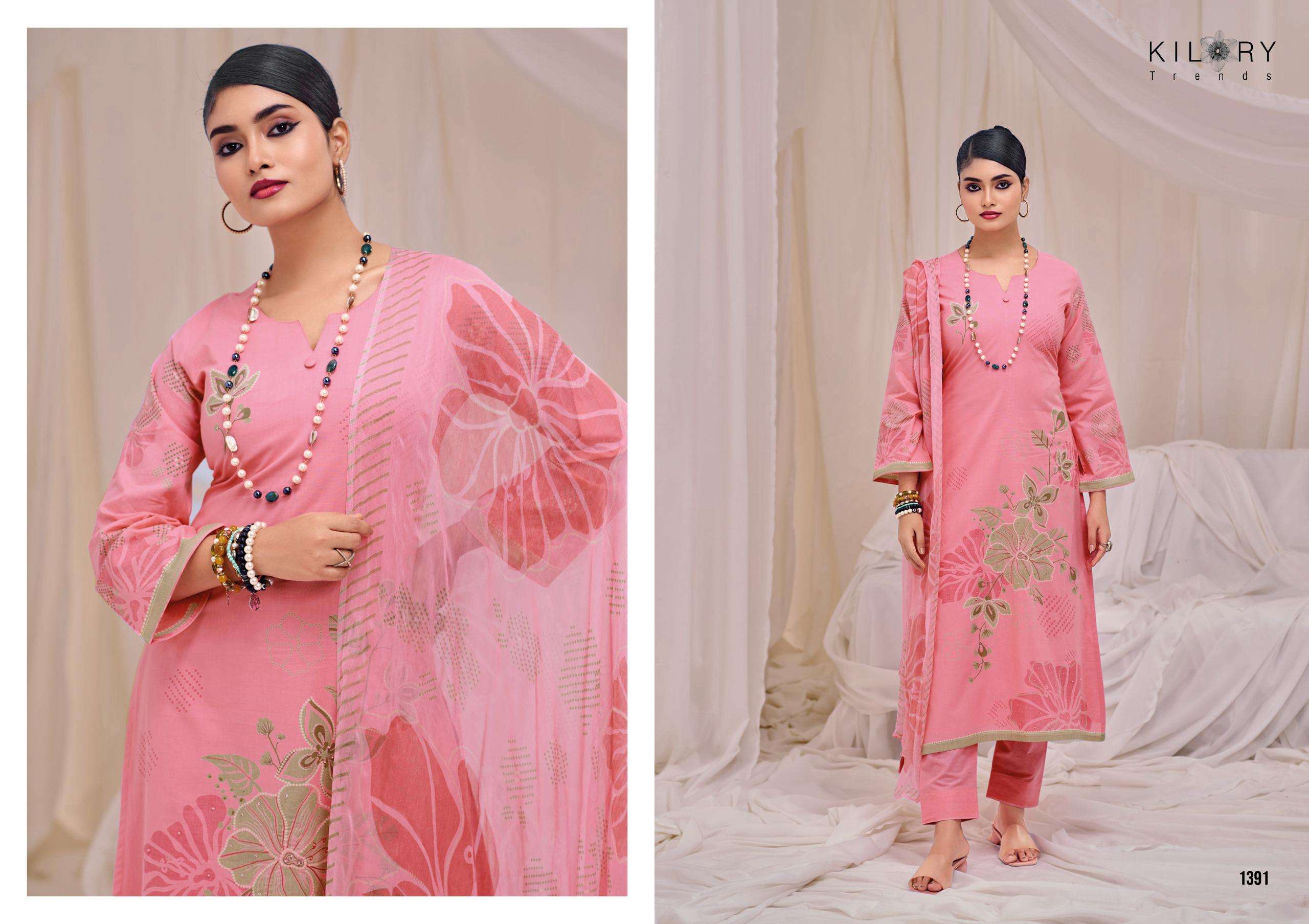 kilory trends qirat 1391-1394 series designer pure lawn cotton digital hand work embroidered salwar suits buy online shopping surat