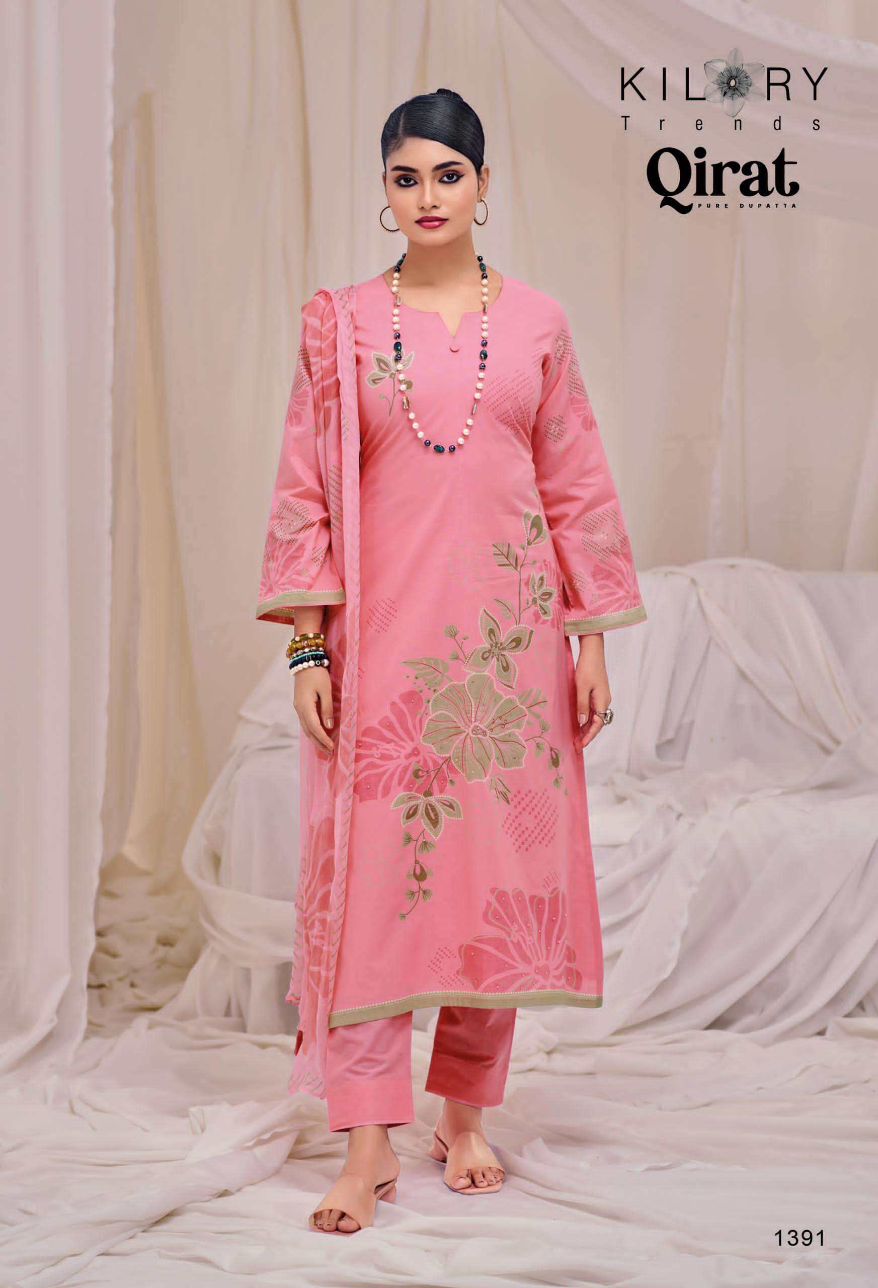 kilory trends qirat 1391-1394 series designer pure lawn cotton digital hand work embroidered salwar suits buy online shopping surat