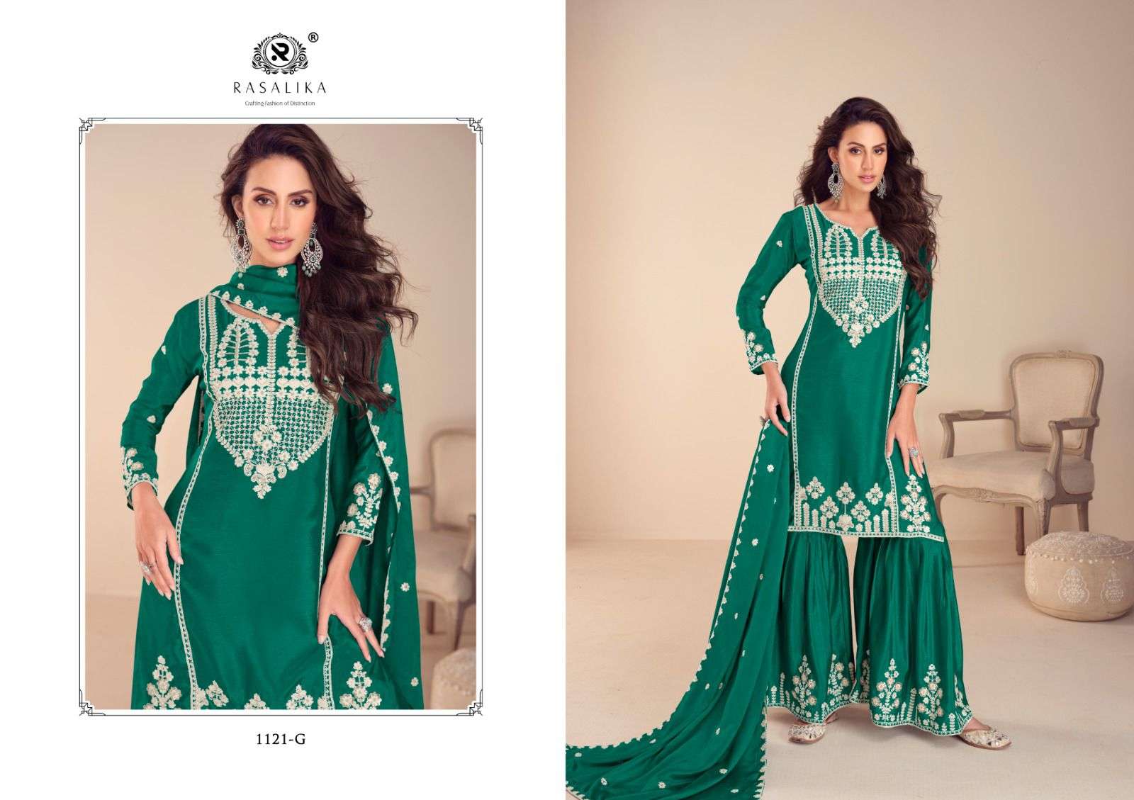 mehfil gold by rasalika colors series chinnon silk with heavy embroidery work fancy salwar kameez best online price surat