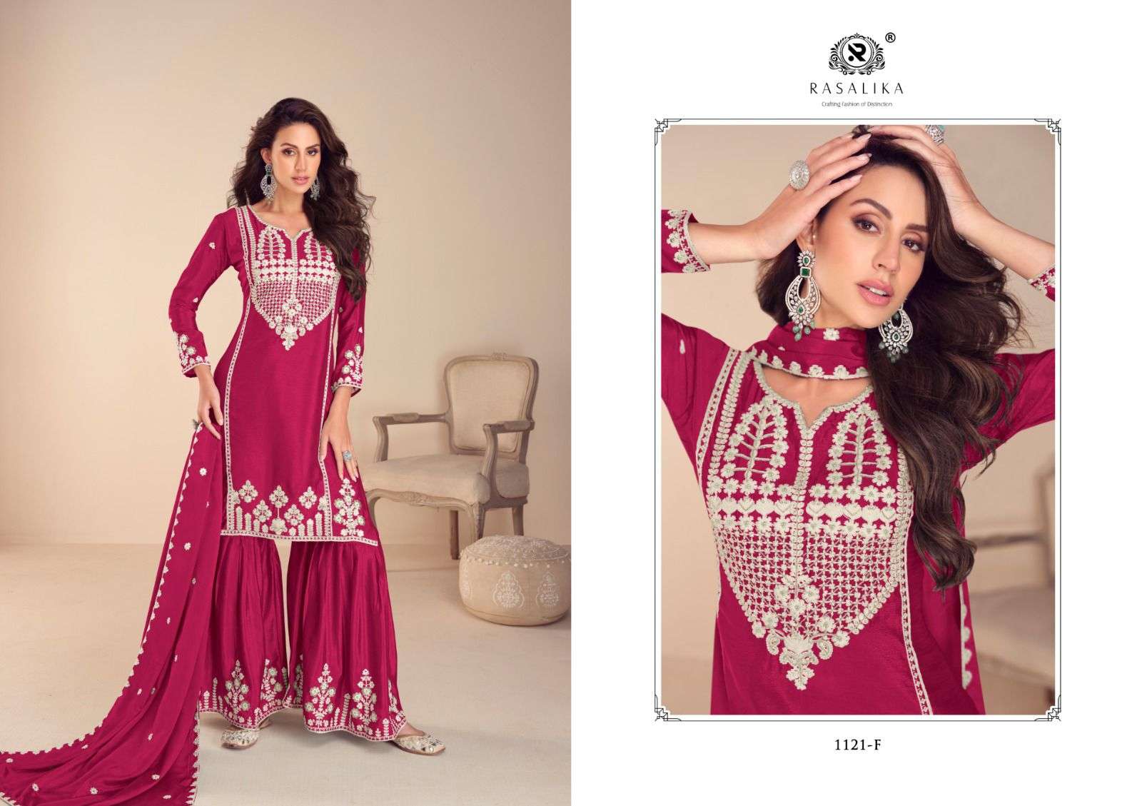 mehfil gold by rasalika colors series chinnon silk with heavy embroidery work fancy salwar kameez best online price surat