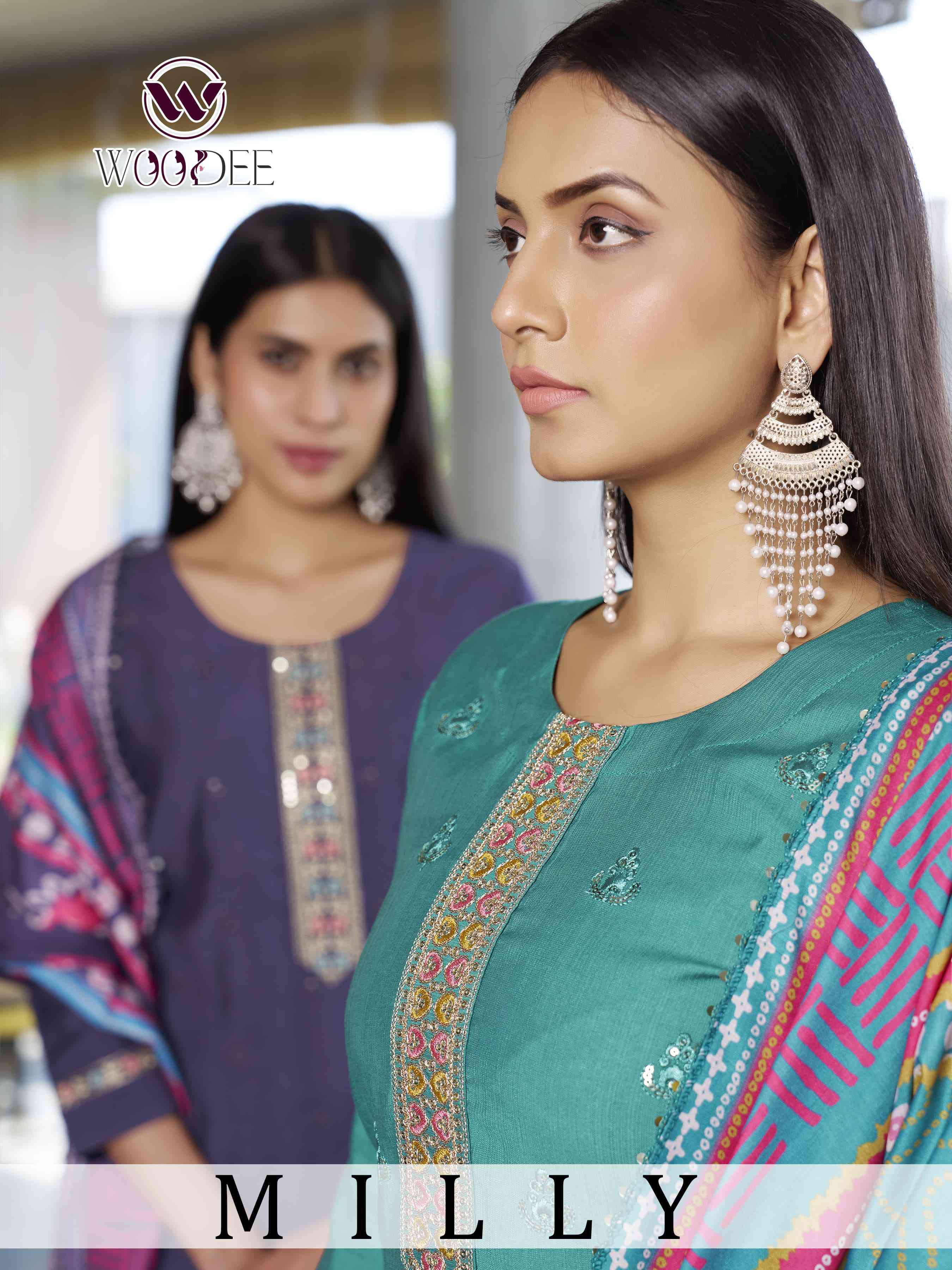 milly by woodee 1001-1006  series viscose muslin digital print cording sequence thread ready made kurti best online price surat
