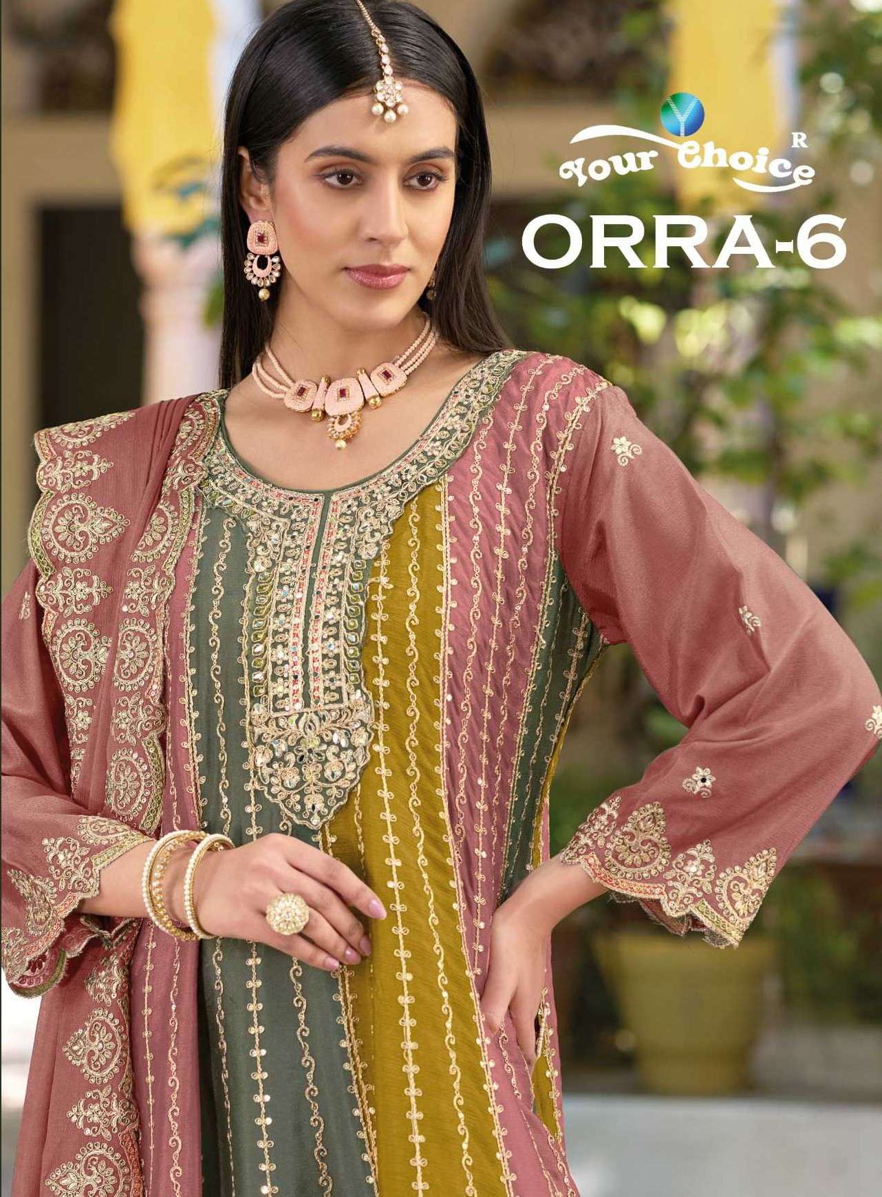 orra vol 6 by your choice 1001-1003 series heavy chinon embroidery free size stitched pakistani wear collection online surat