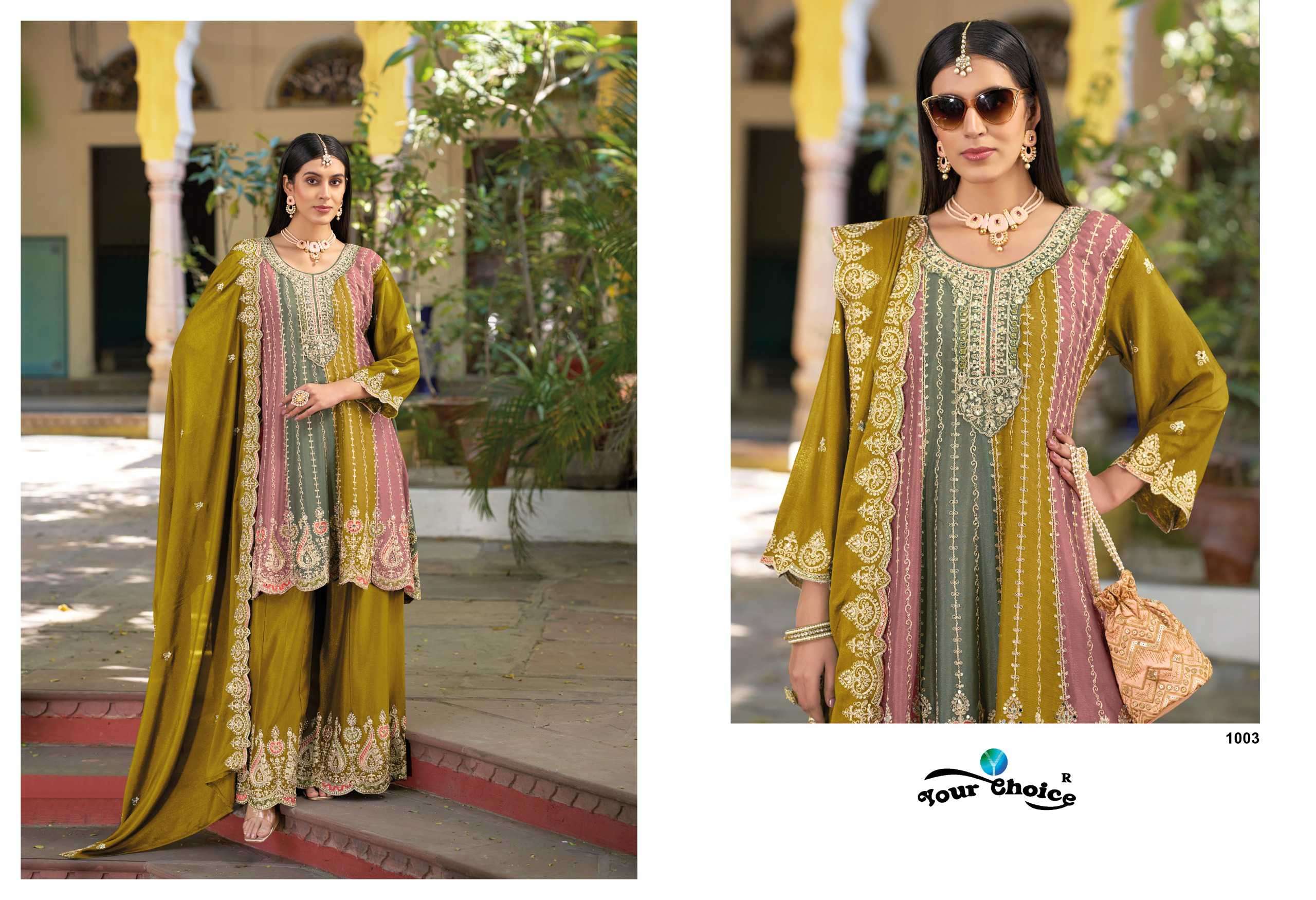 orra vol 6 by your choice 1001-1003 series heavy chinon embroidery free size stitched pakistani wear collection online surat