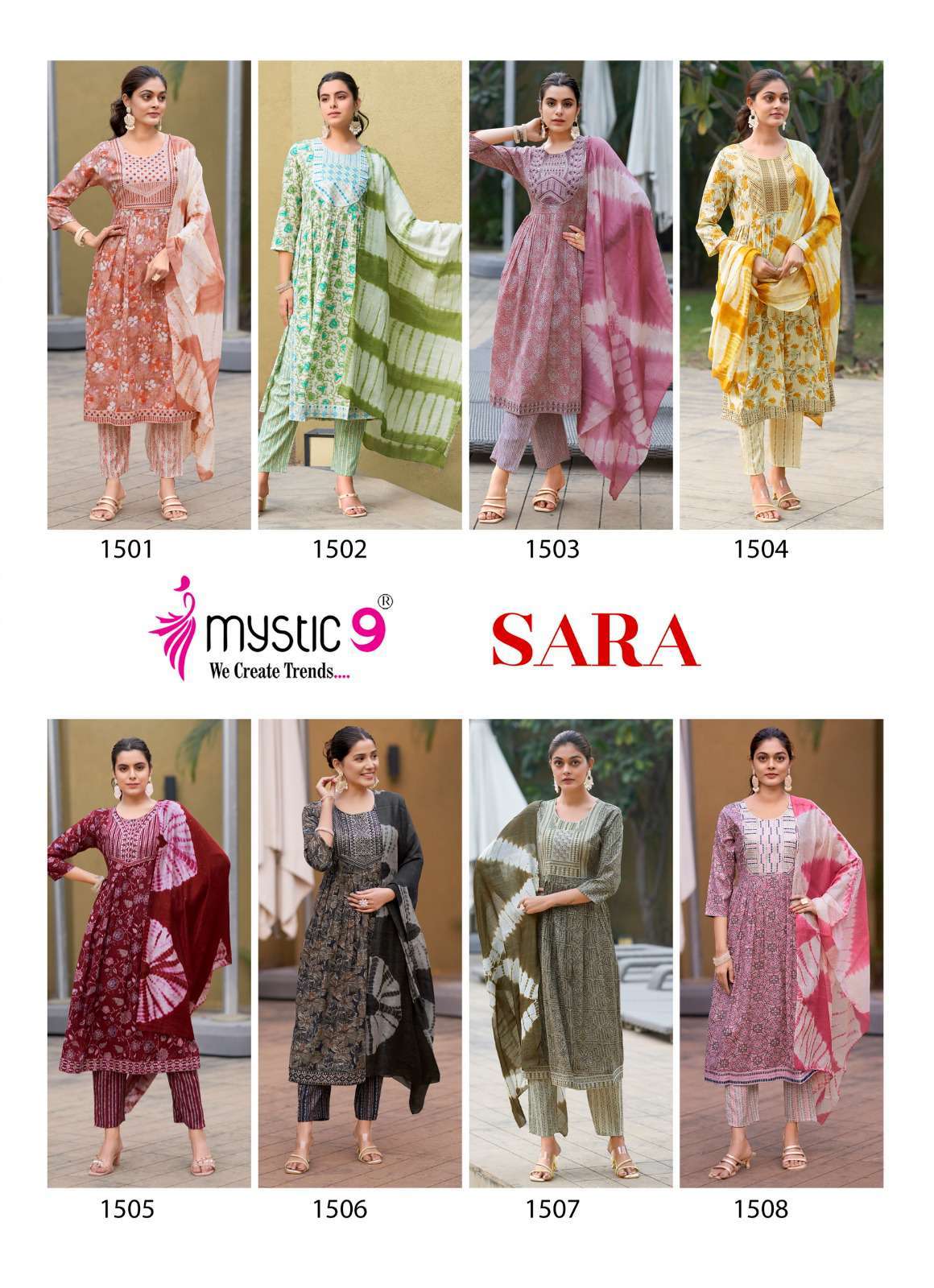 sara vol 15 by mystic 9 1501-1508 colors series premium rayon capsule embroidered designer readymade kurti best onlinr price surat