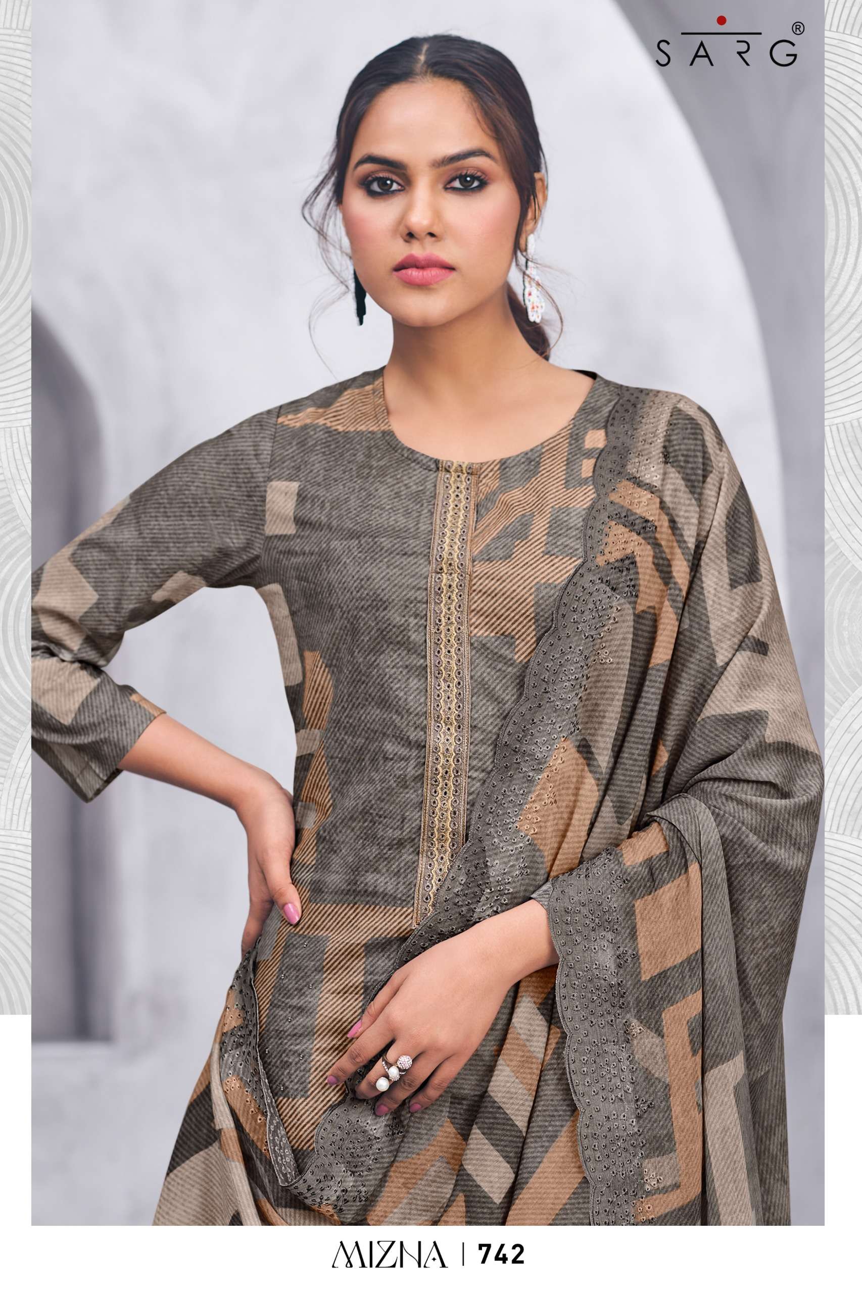 sarg mizna pure cotton lawn digital hand work salwar kameez online shopping wholesalers surat