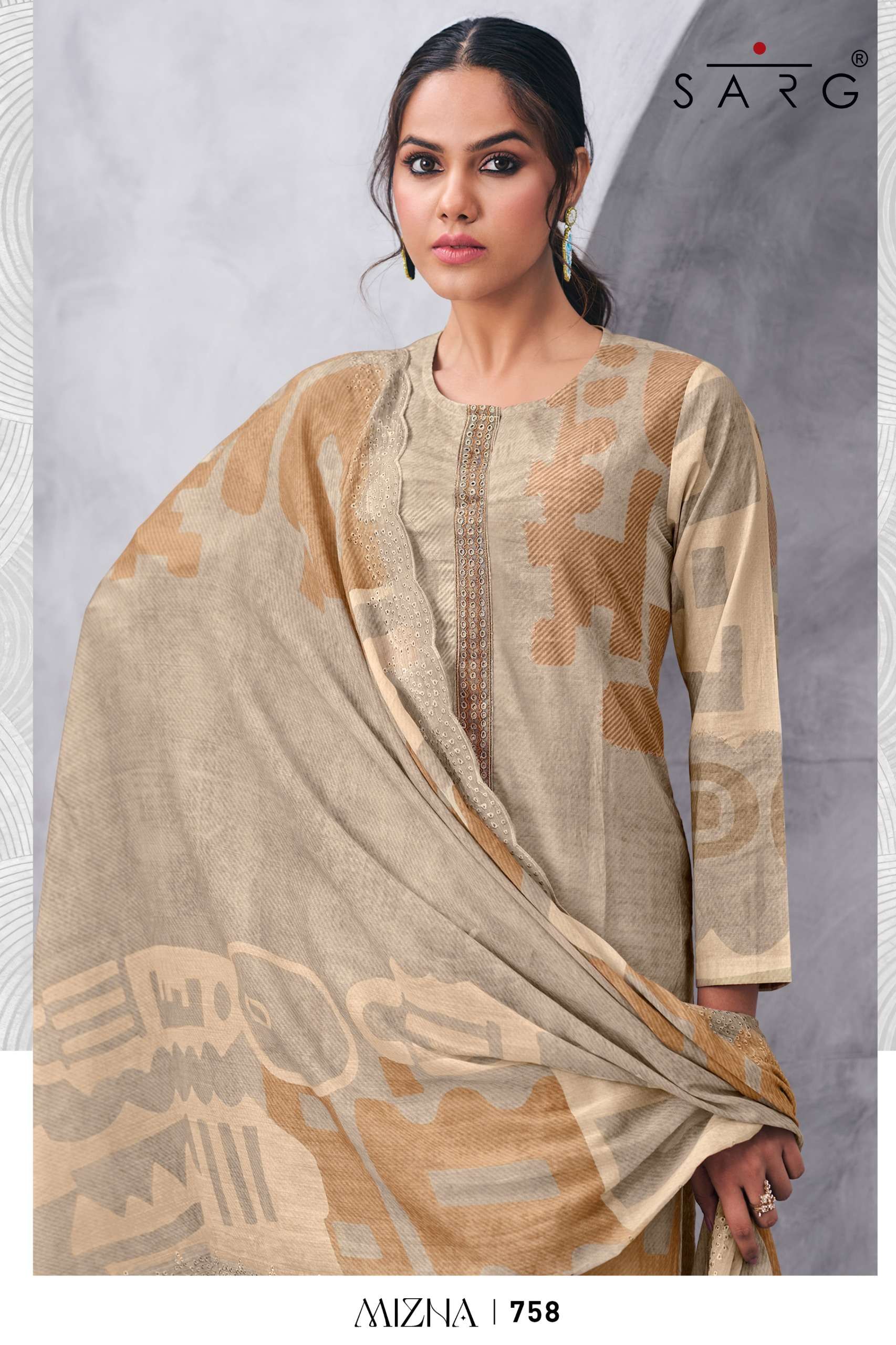 sarg mizna pure cotton lawn digital hand work salwar kameez online shopping wholesalers surat