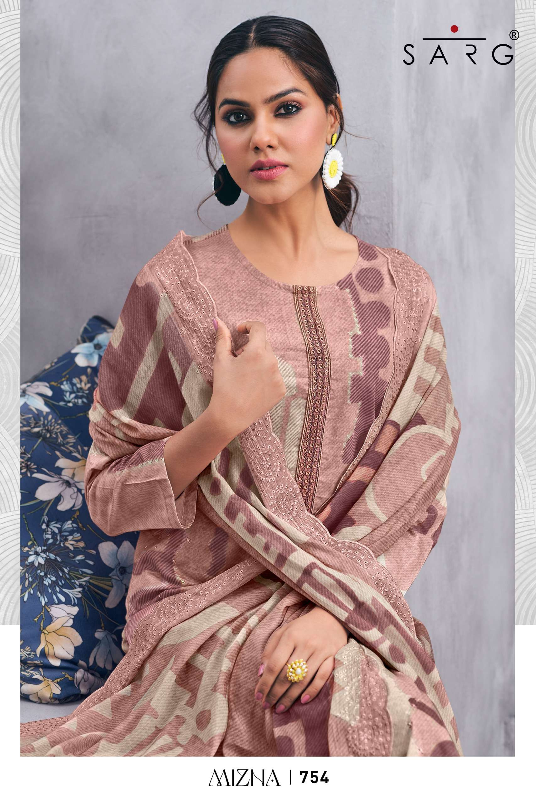 sarg mizna pure cotton lawn digital hand work salwar kameez online shopping wholesalers surat
