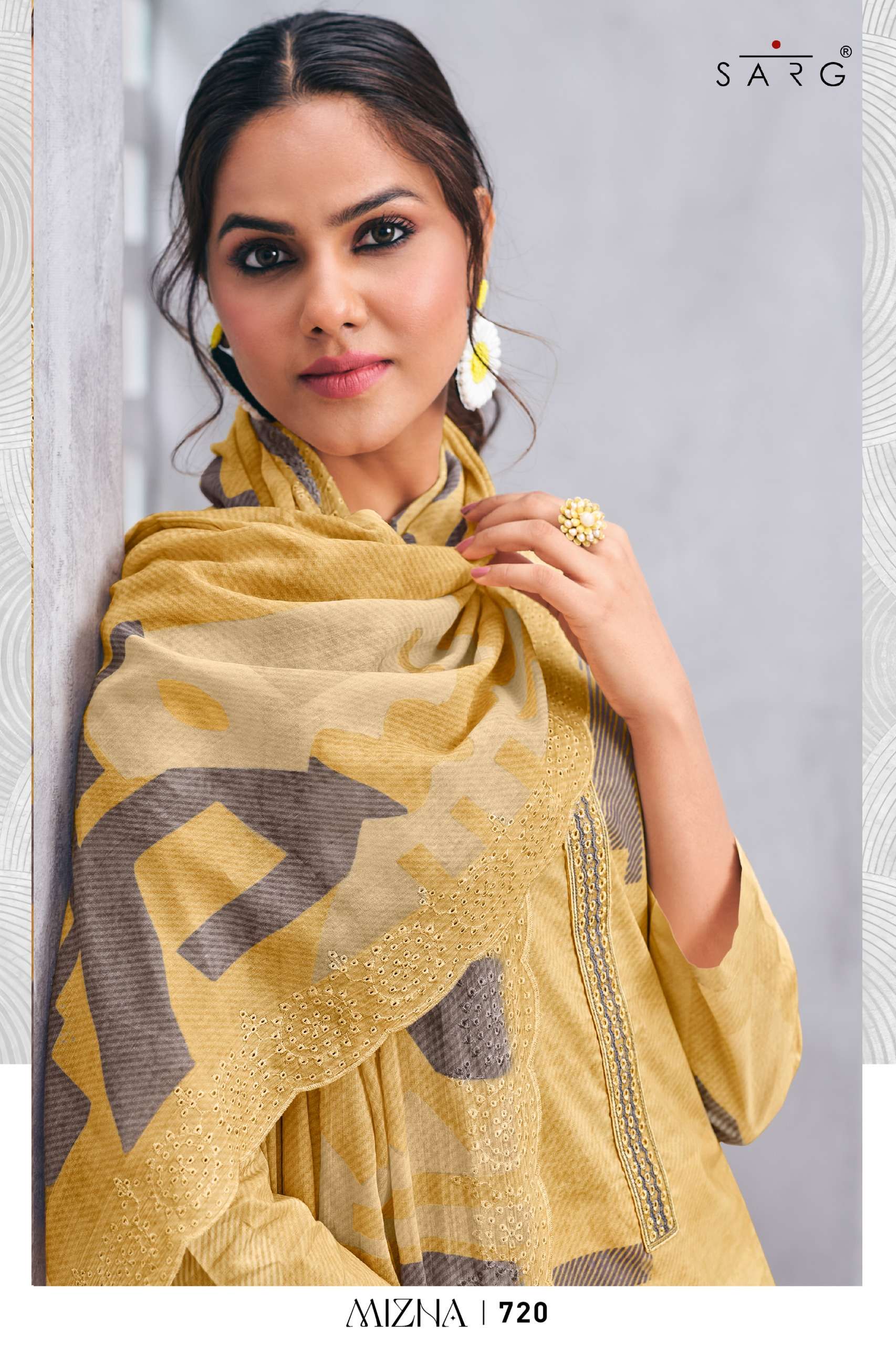 sarg mizna pure cotton lawn digital hand work salwar kameez online shopping wholesalers surat