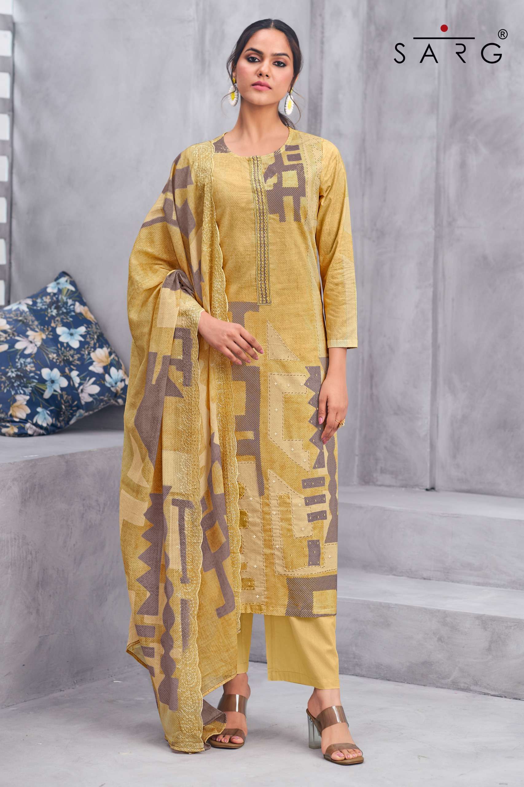 sarg mizna pure cotton lawn digital hand work salwar kameez online shopping wholesalers surat