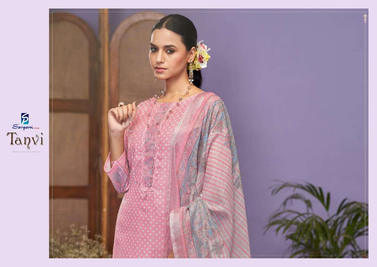 sargam by tanvi colors pure linen fancy embroidery summer wear suits collection online surat