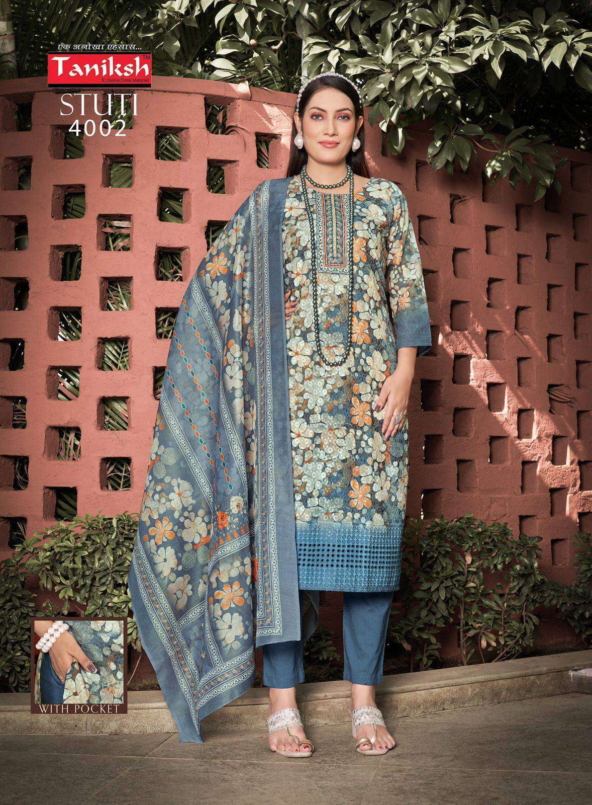 stuti vol 5 by taniksh color series embroidery worked designer kurti with pant set best online price surat