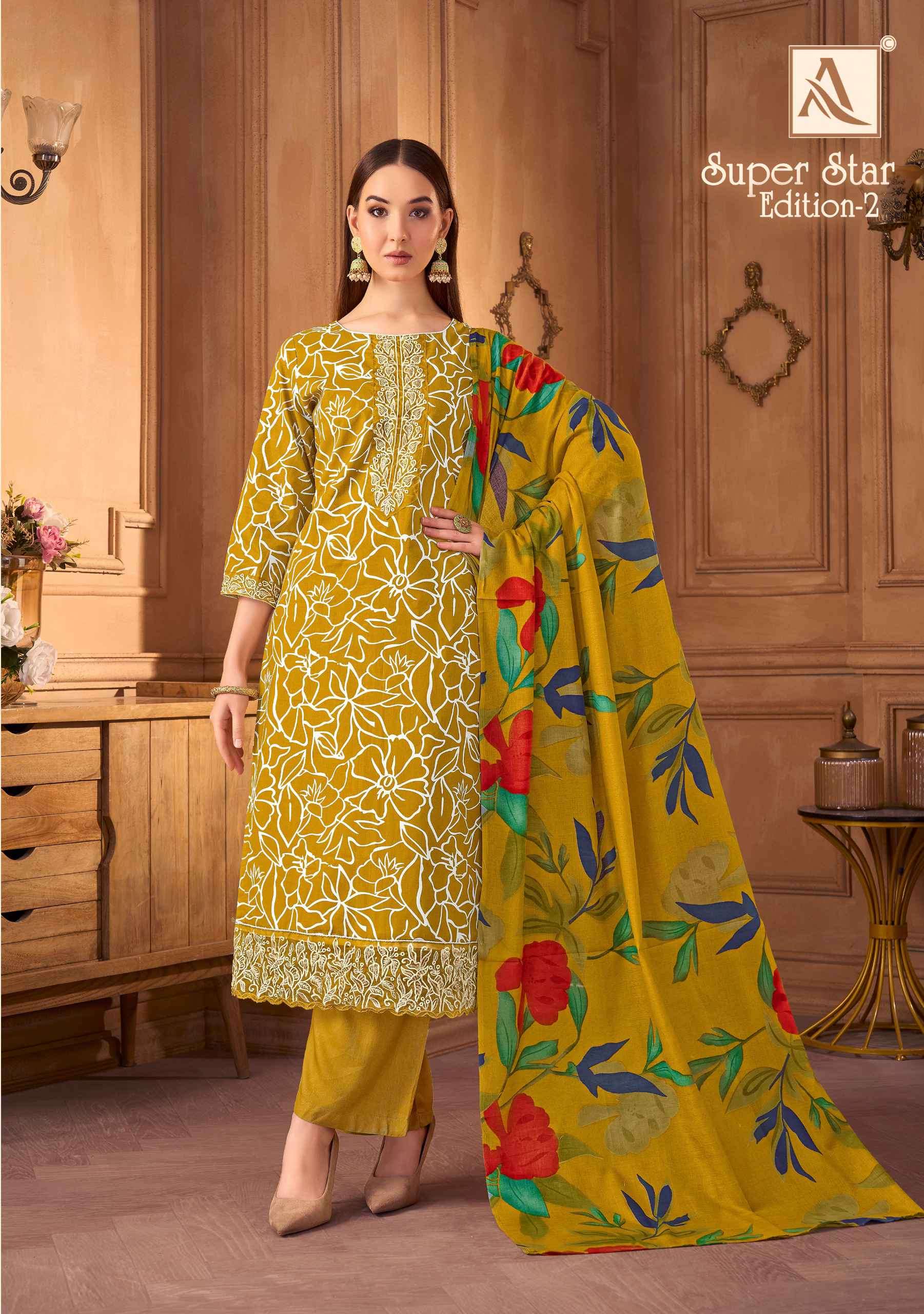 super star 2 by alok suits colors pure cambric fancy embroider designer salwar kameez best rant surat
