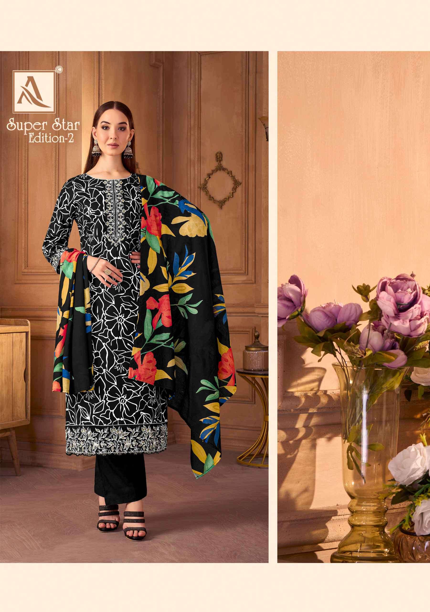 super star 2 by alok suits colors pure cambric fancy embroider designer salwar kameez best rant surat