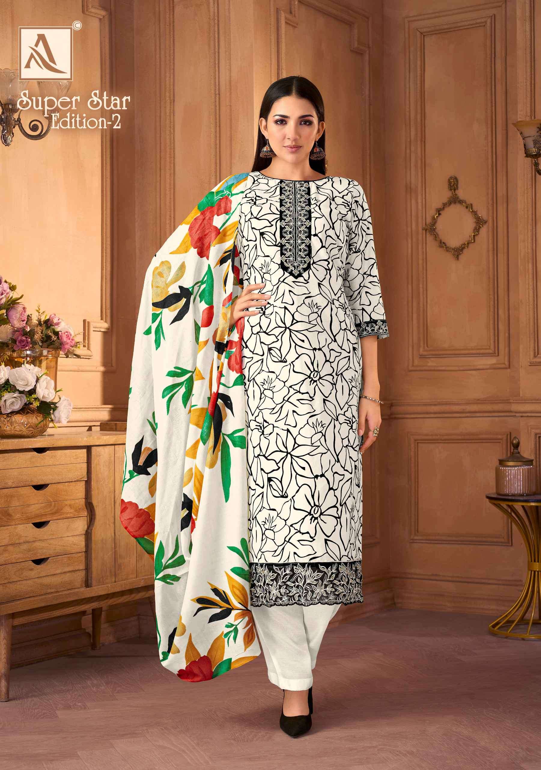 super star 2 by alok suits colors pure cambric fancy embroider designer salwar kameez best rant surat