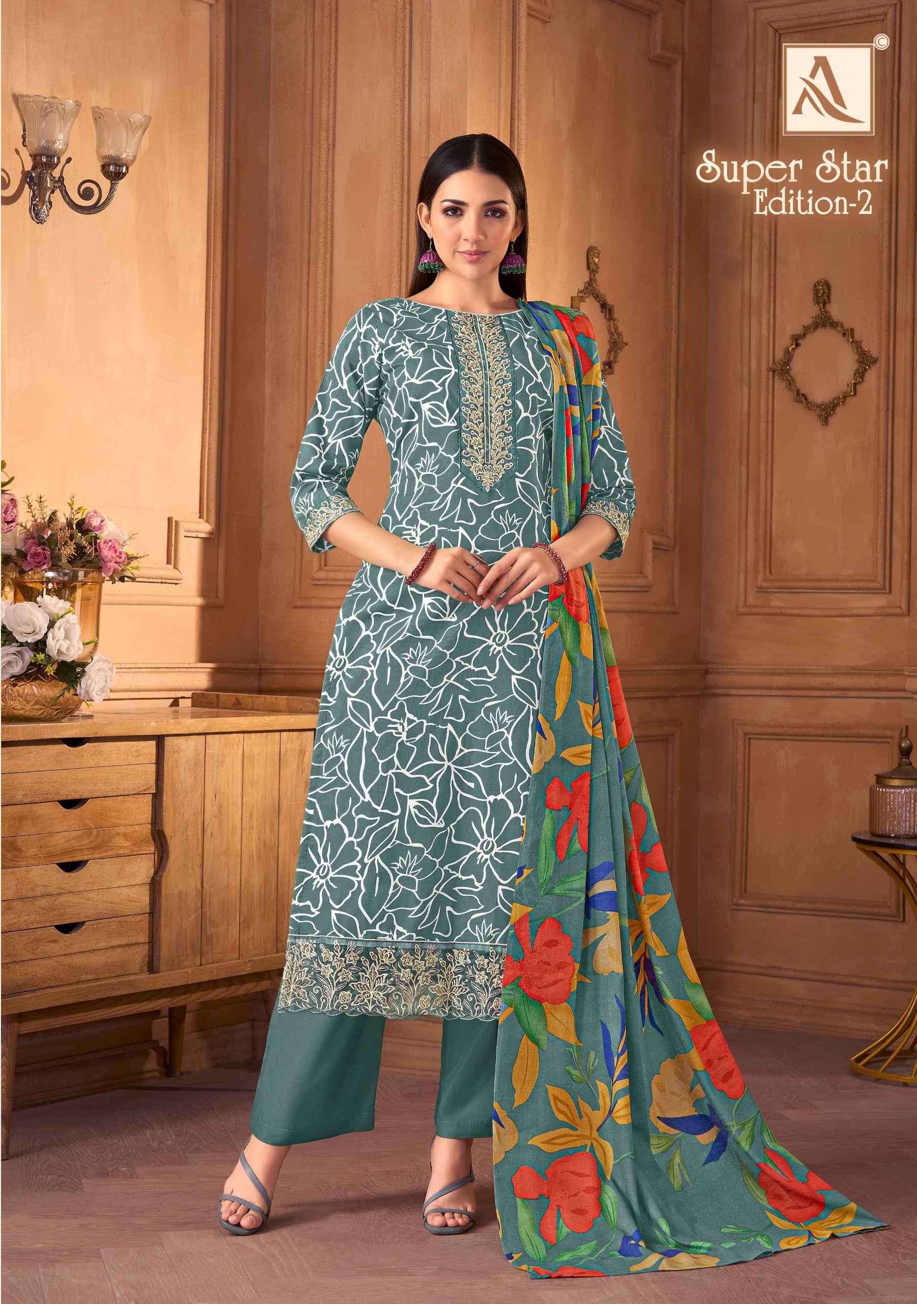 super star 2 by alok suits colors pure cambric fancy embroider designer salwar kameez best rant surat
