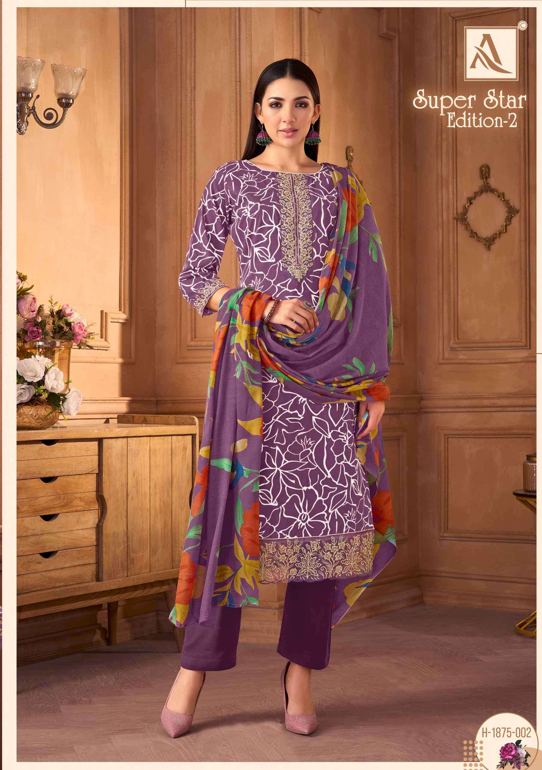 super star 2 by alok suits colors pure cambric fancy embroider designer salwar kameez best rant surat