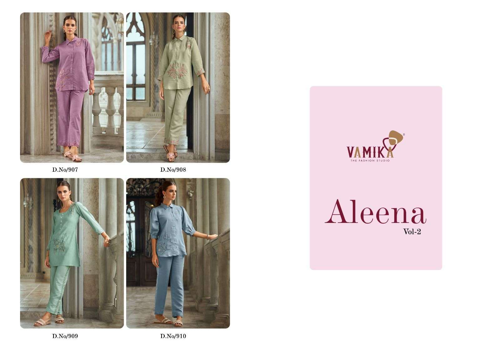 aleena vol 2 by vamika 907-910 series stylish summer wear readymade cord set buy online surat