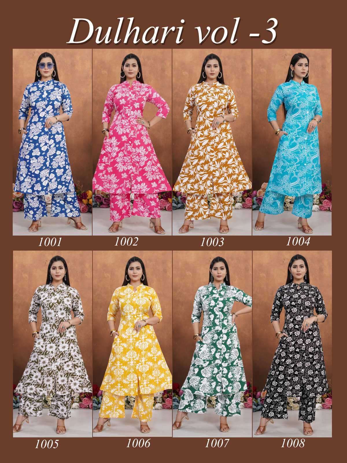 dulhari vol 3 by padmavati textile 1001-1008 series Buy online readymade cord set with different styles for casual wear surat