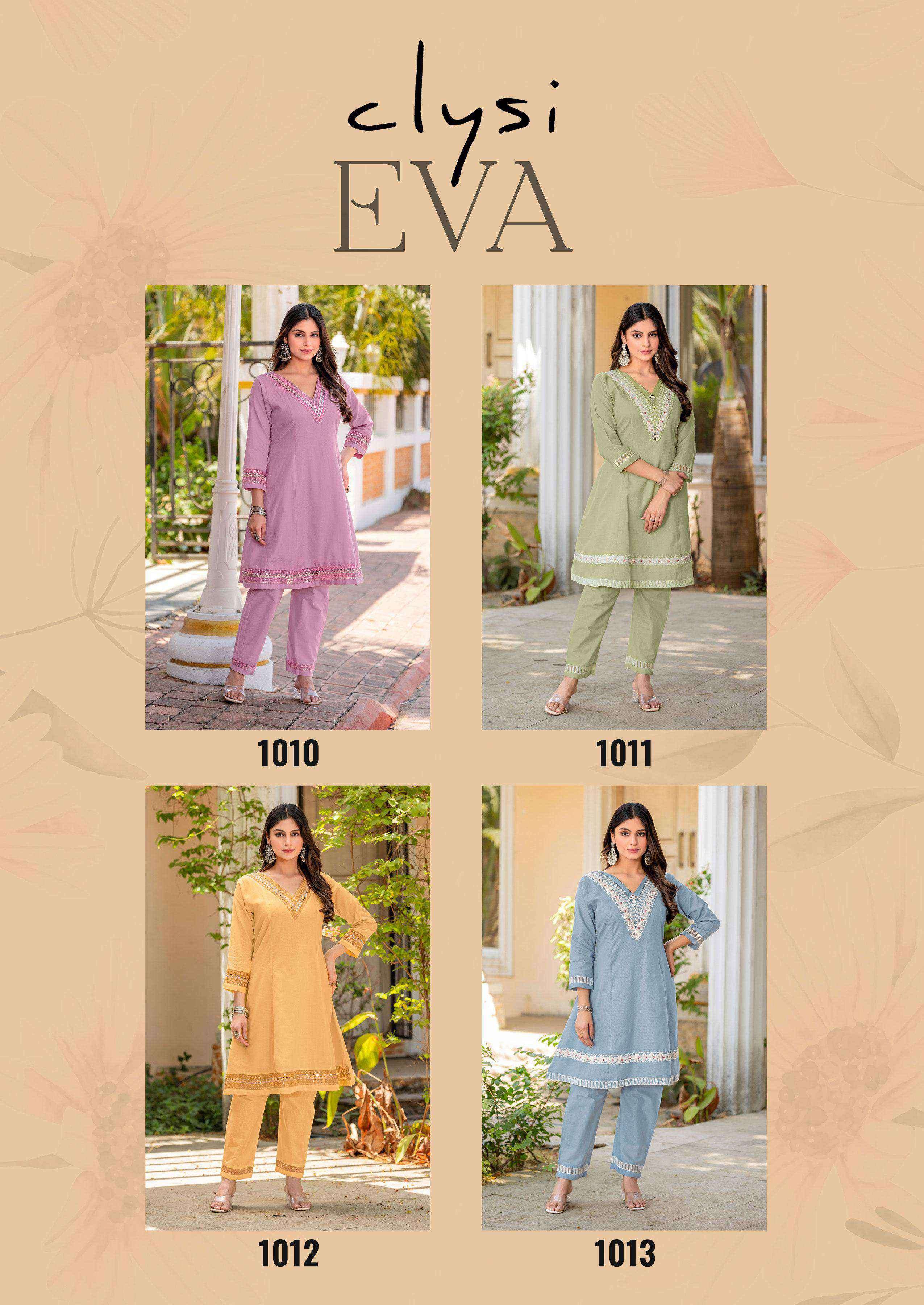 eva by clysi 1010-1013 series summer casual wear cotton dobby readymade cord set collection best online price surat