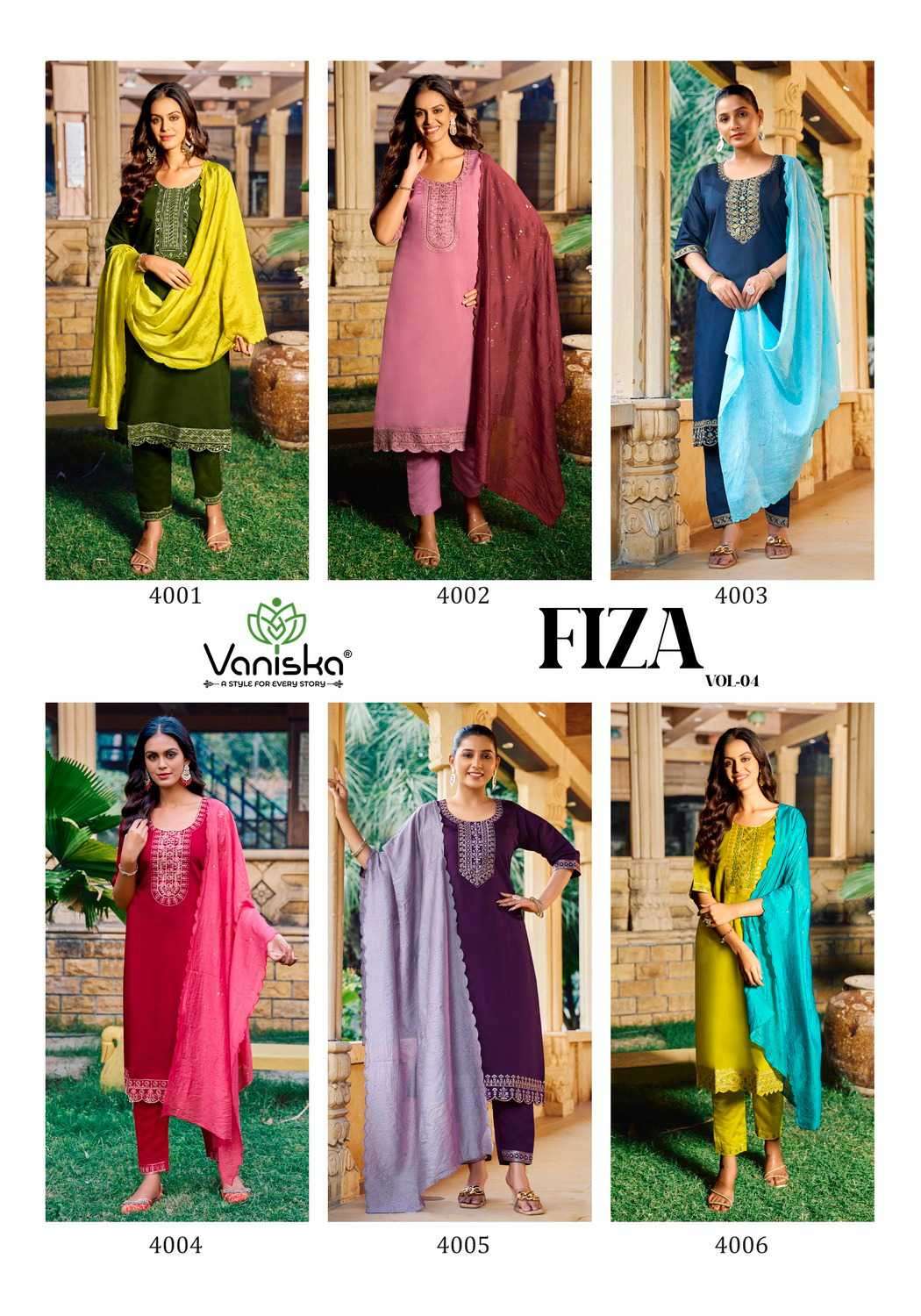 fiza vol 4 by vanishka colors best design fancy embroidery readymade straight cut collection online surat