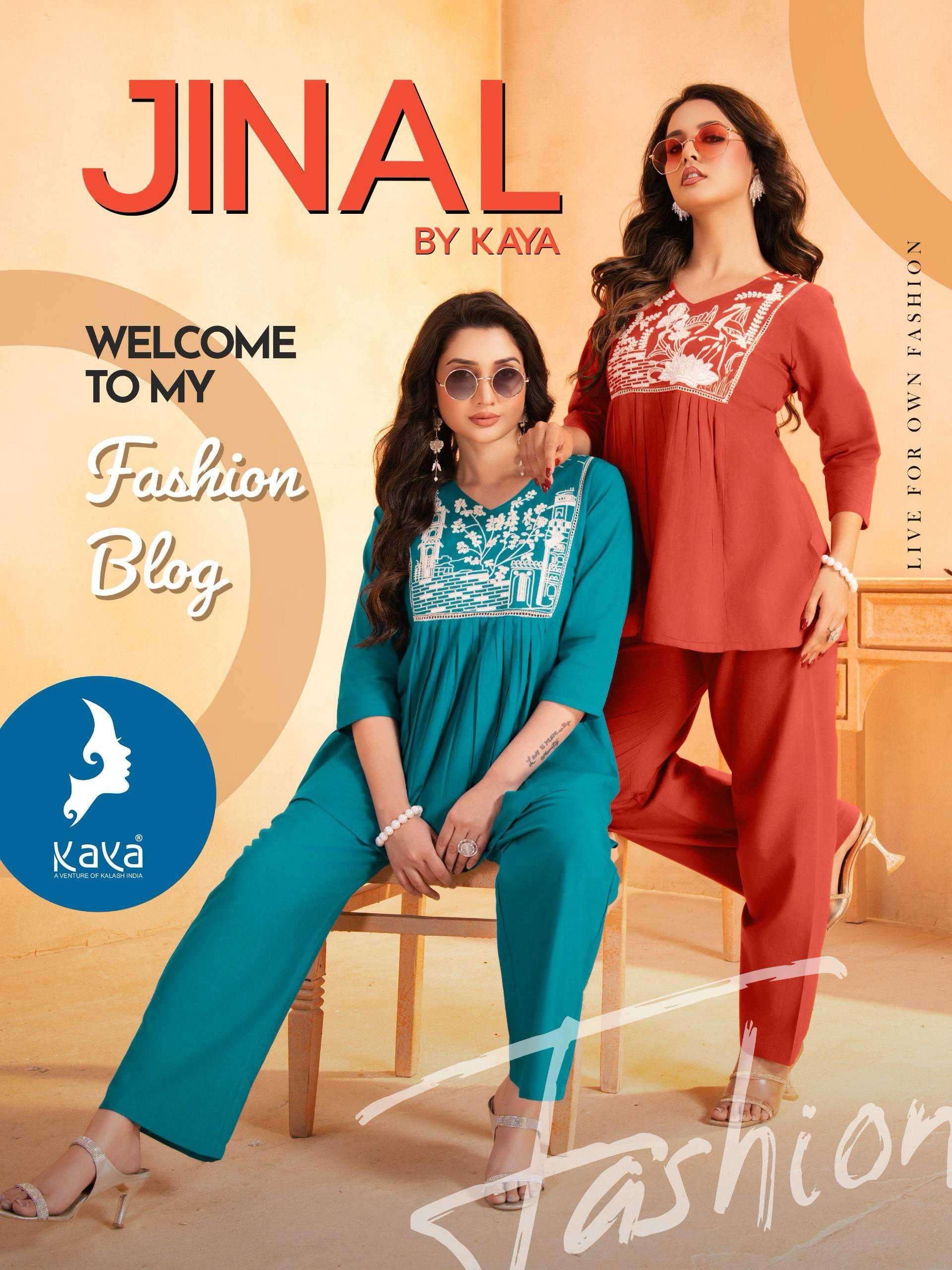 jinal by kaya kurti 01-04 series Bes cord sets for spring and summer casual wear readymade collection online surat