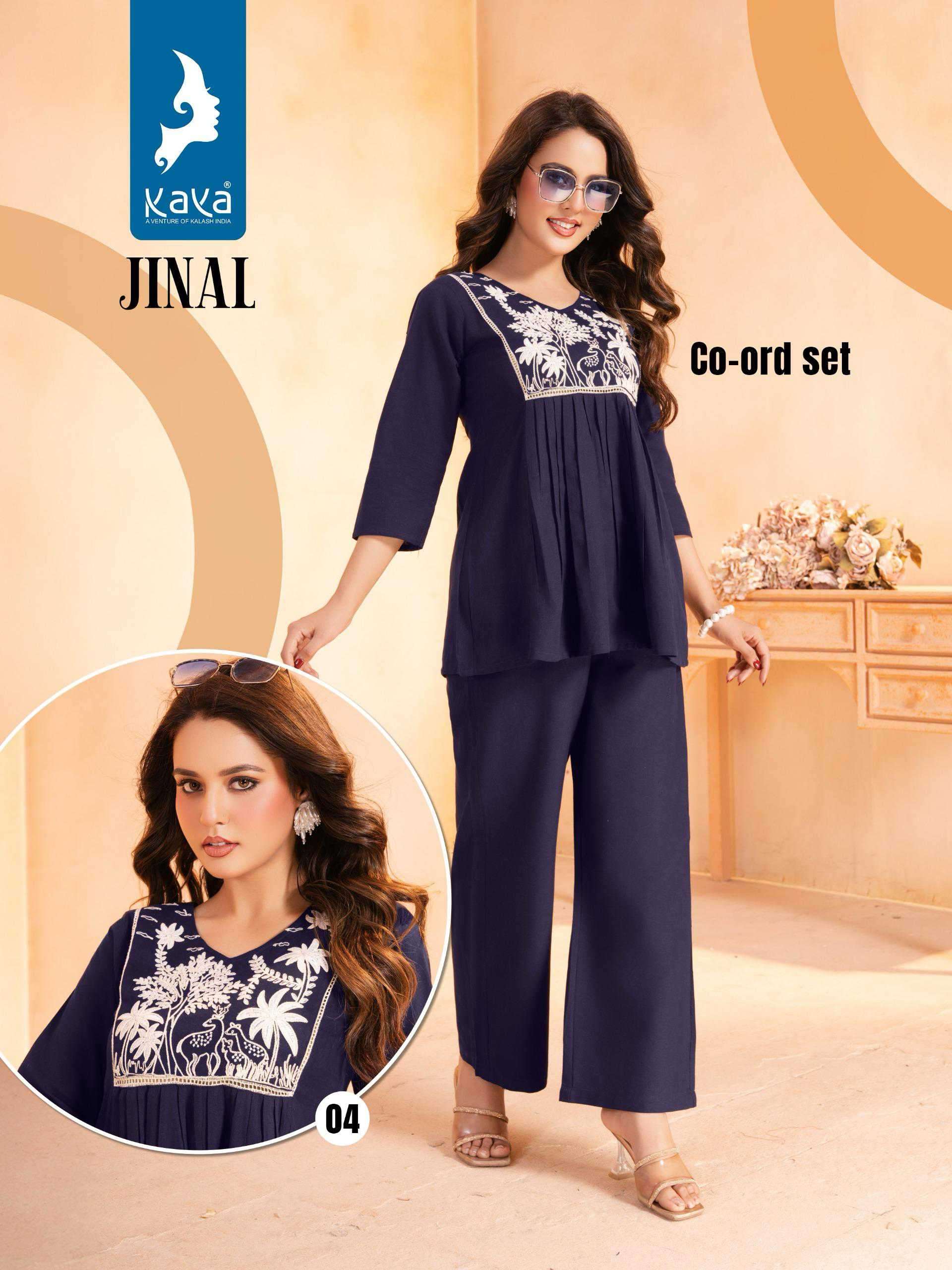 jinal by kaya kurti 01-04 series Bes cord sets for spring and summer casual wear readymade collection online surat