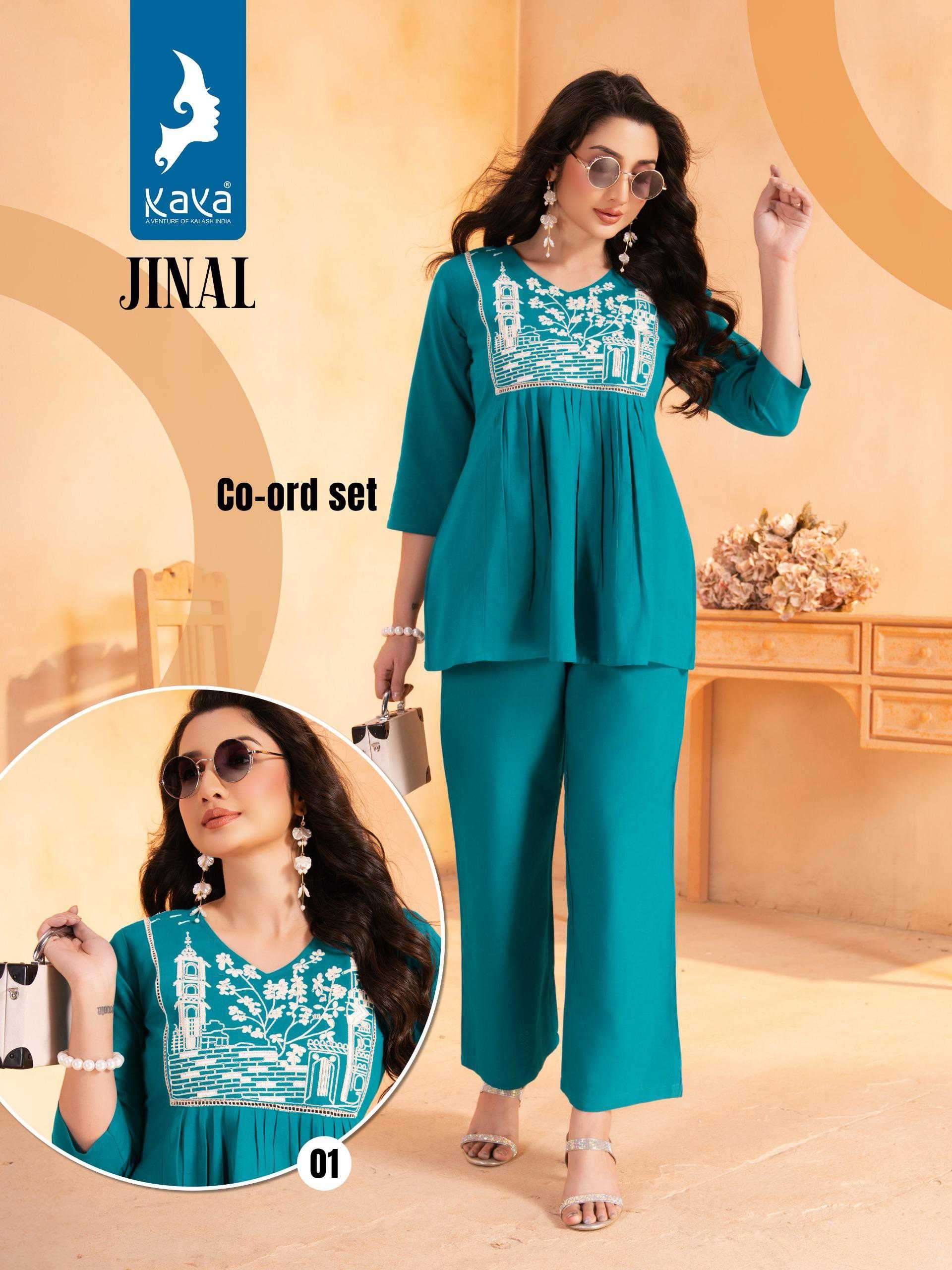 jinal by kaya kurti 01-04 series Bes cord sets for spring and summer casual wear readymade collection online surat
