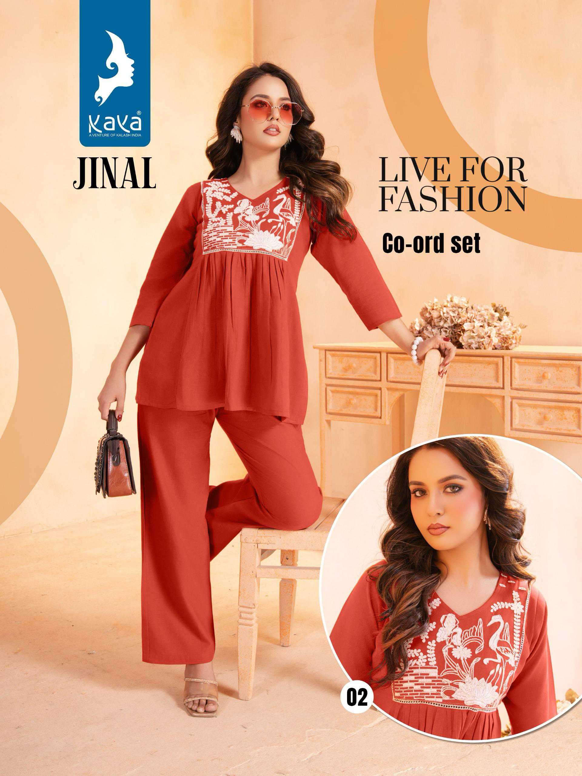 jinal by kaya kurti 01-04 series Bes cord sets for spring and summer casual wear readymade collection online surat