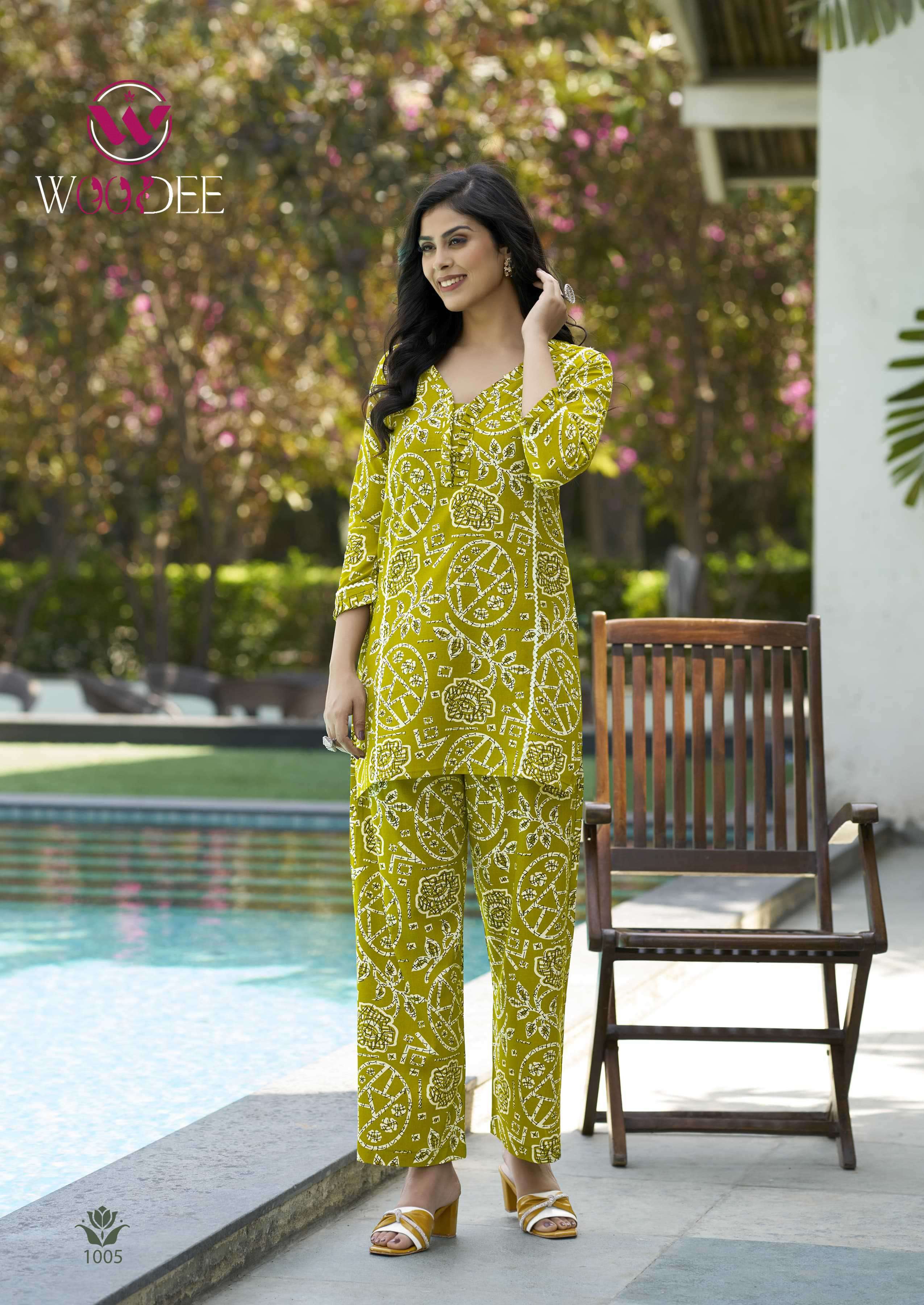 moksha by woodee 1001-1006 series latest designer summer wear readymade cord set collection buy online surat