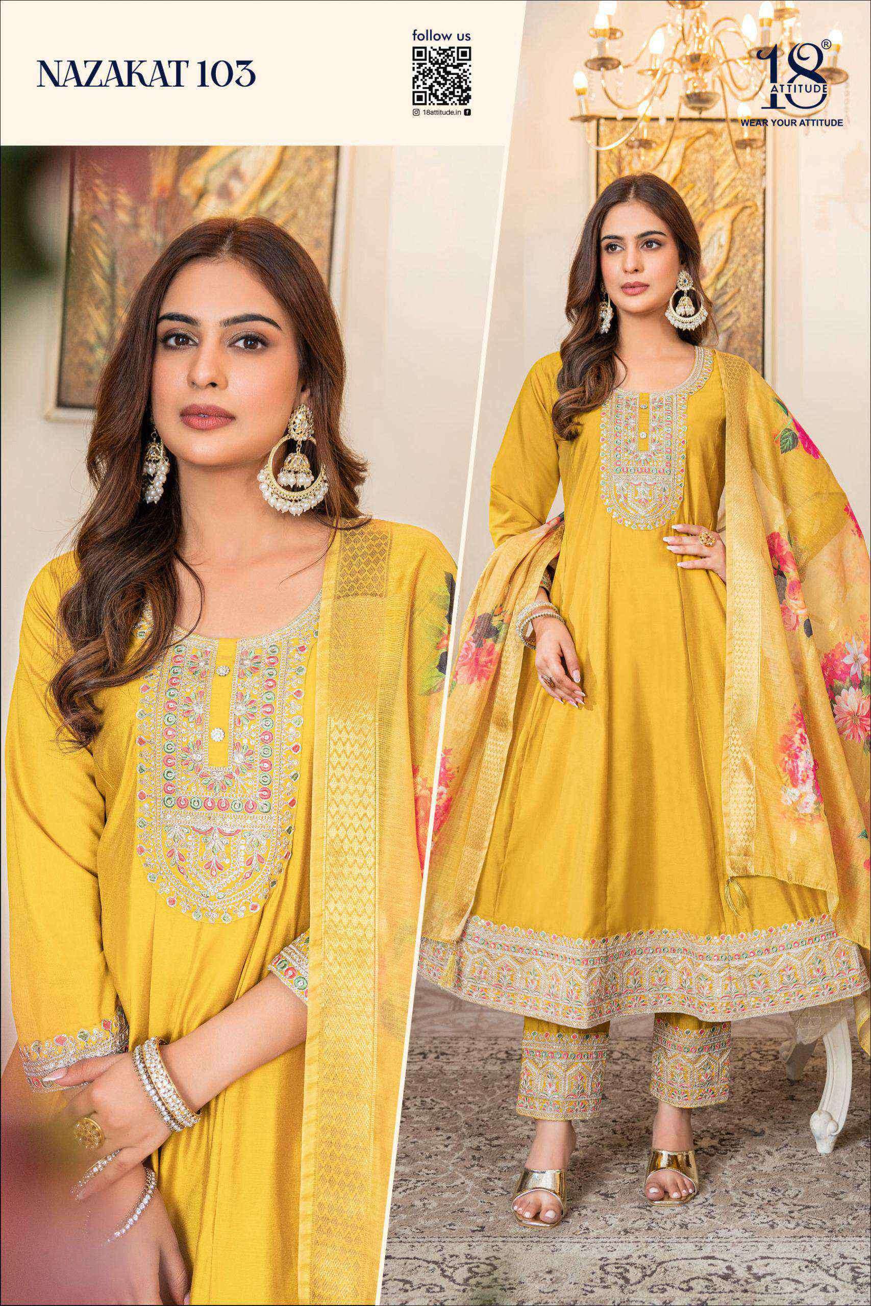 nazakat by 18 attitude colors designer anarkali style readymade salwar kameez best online price surat