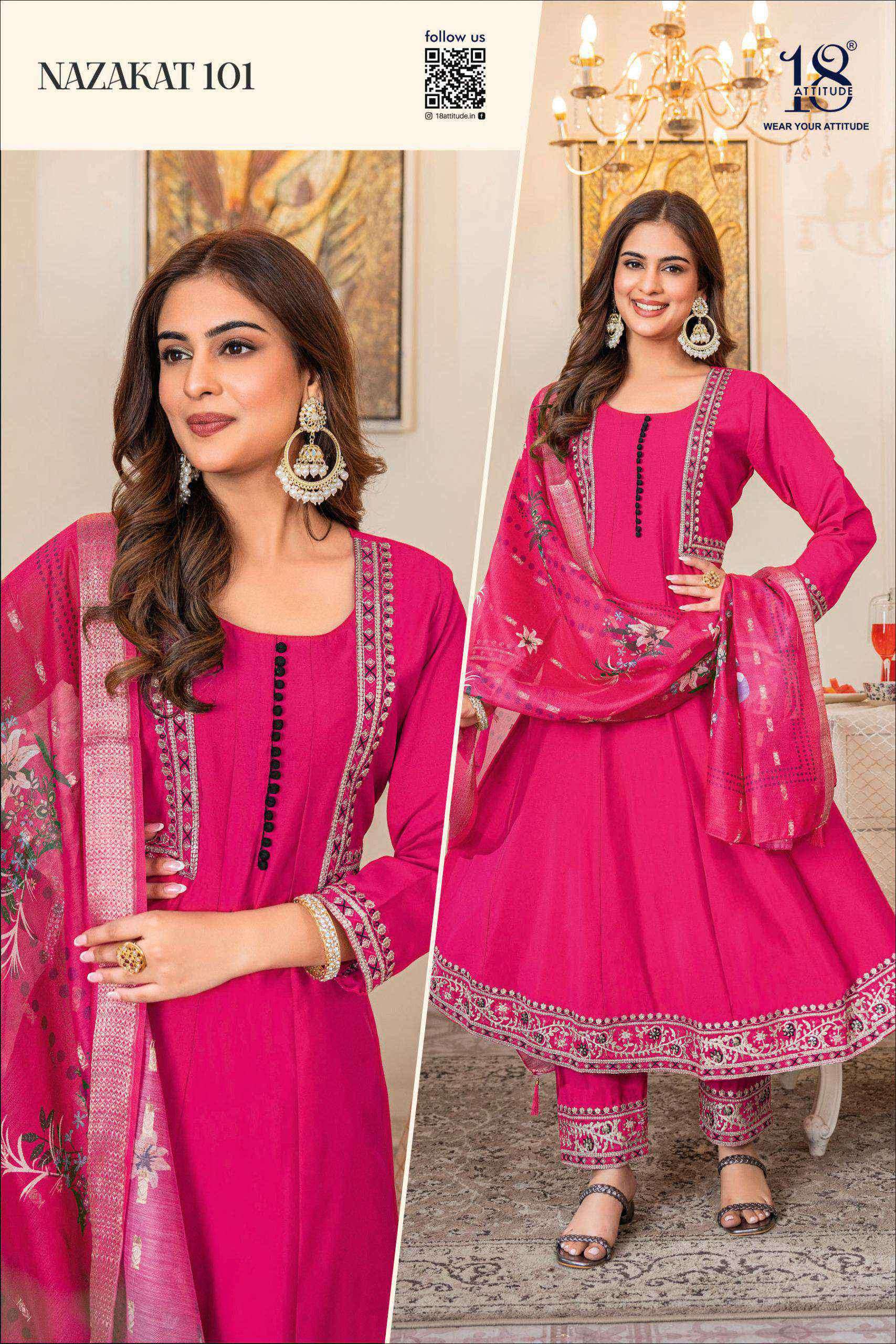 nazakat by 18 attitude colors designer anarkali style readymade salwar kameez best online price surat