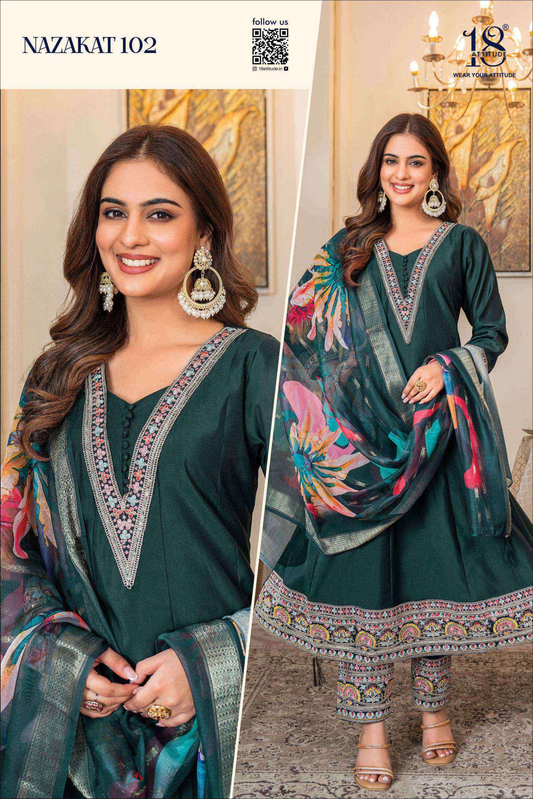nazakat by 18 attitude colors designer anarkali style readymade salwar kameez best online price surat