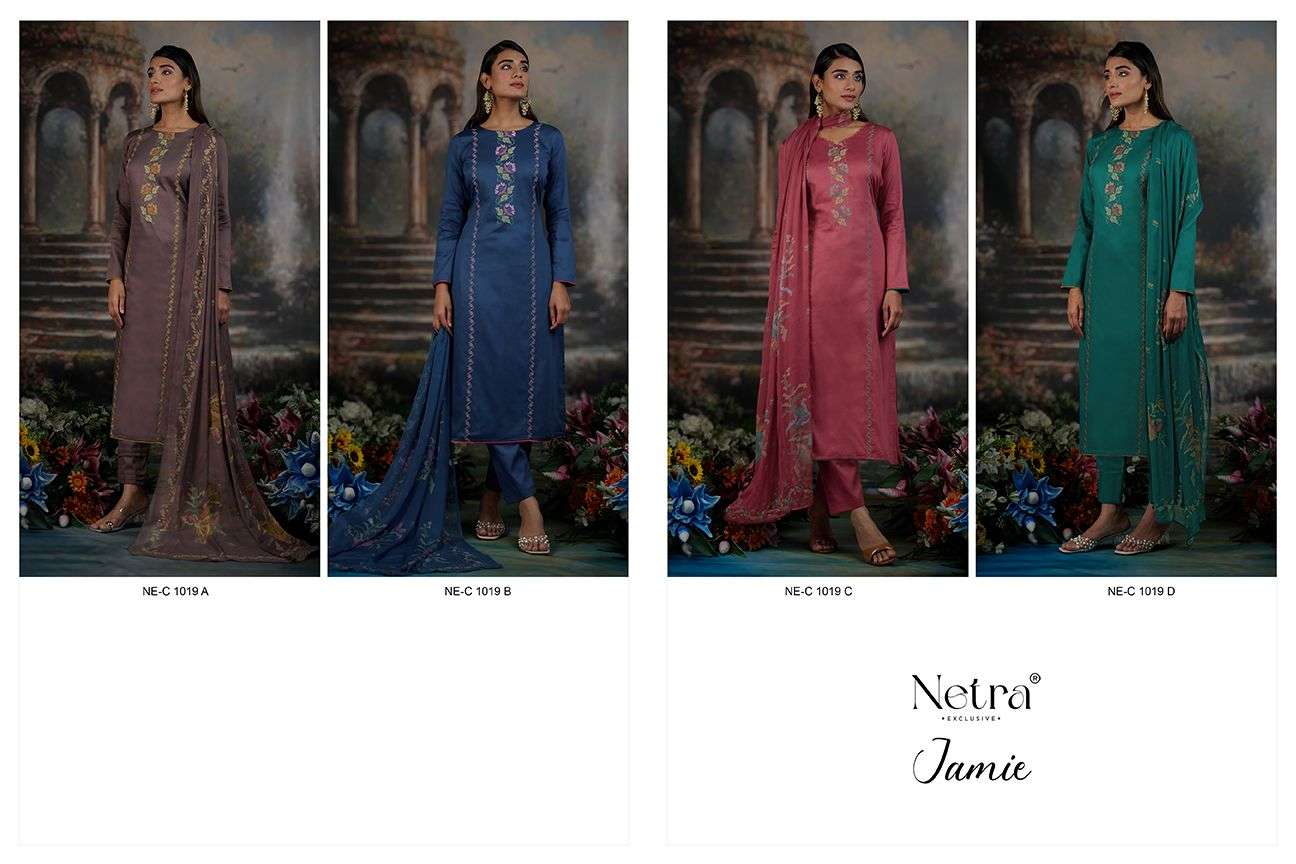 netra jamie 1019 colour series party wear premium cotton silk solid unstich salwar kameez online best catalogue rate surat