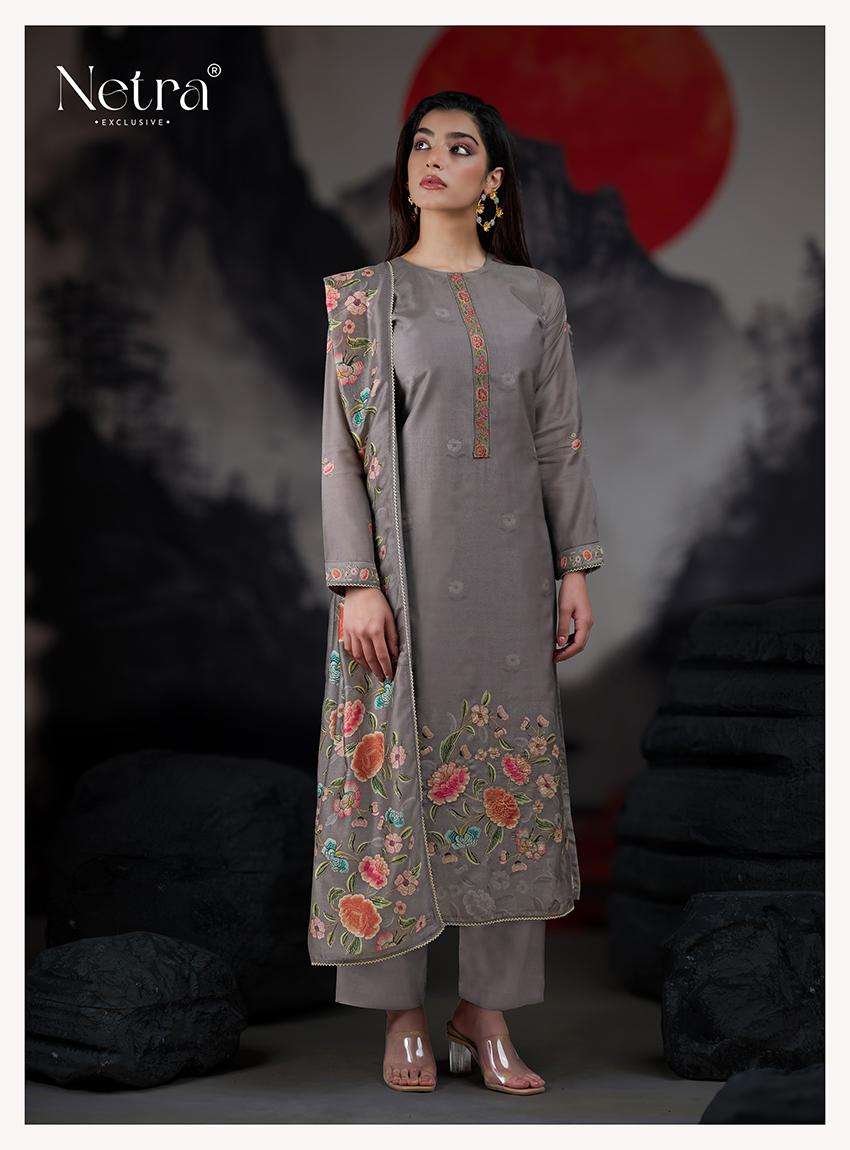 netra kangna 1029 colour series premium silk jacquard hand work embroidered unstich salwar kameez buy online shopping surat