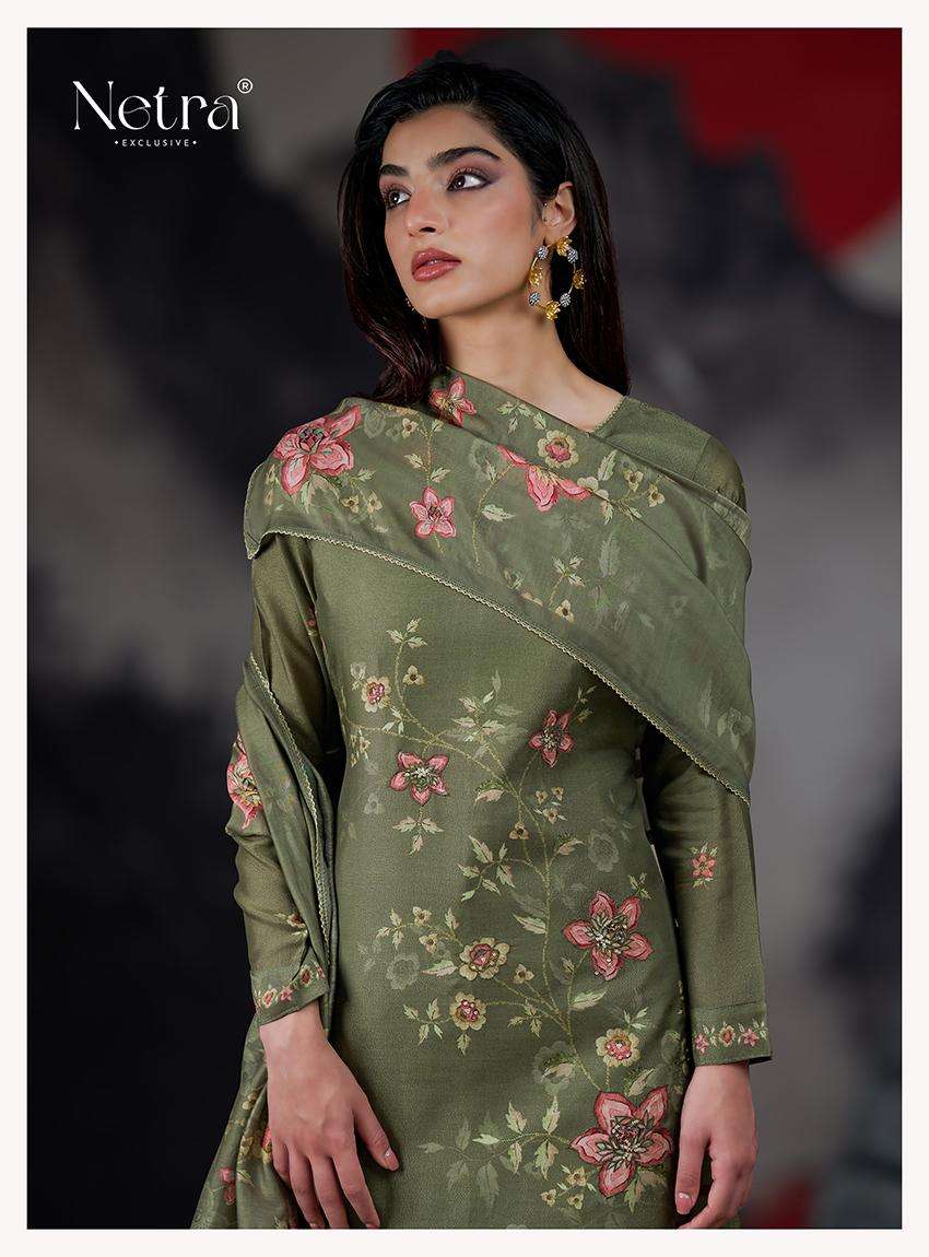 netra kangna 1029 colour series premium silk jacquard hand work embroidered unstich salwar kameez buy online shopping surat