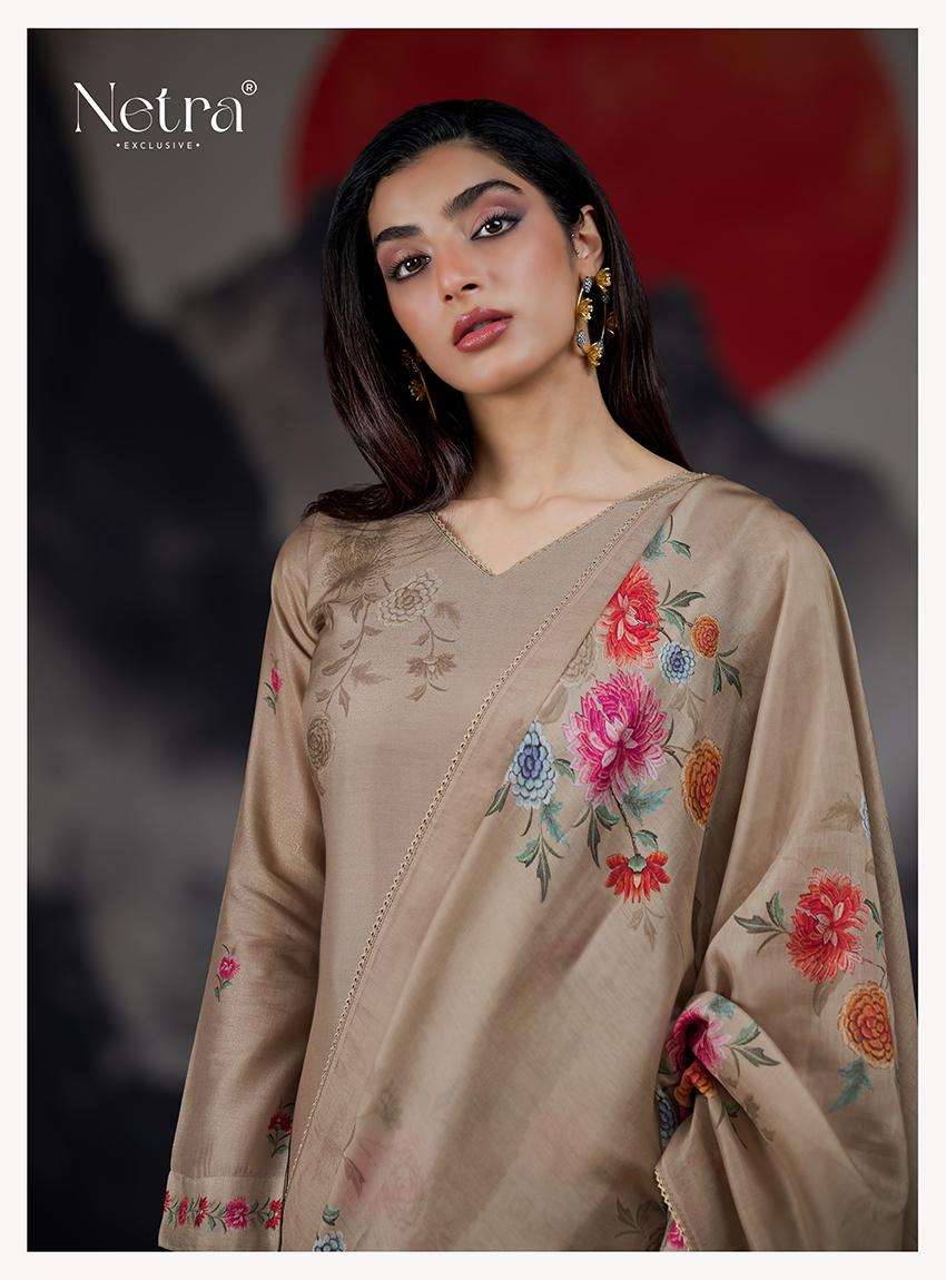 netra kangna 1029 colour series premium silk jacquard hand work embroidered unstich salwar kameez buy online shopping surat