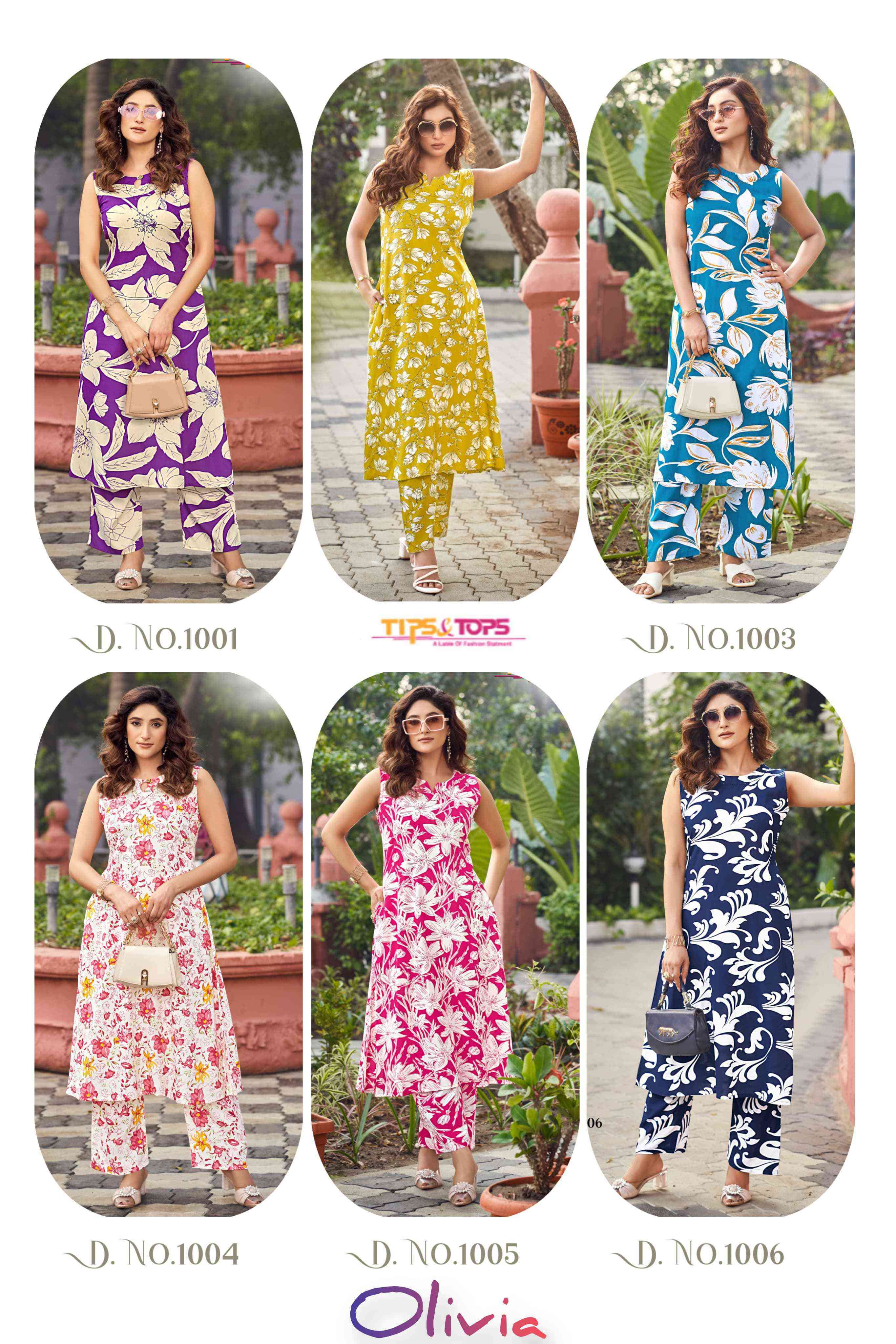 olivia by tips&tops 1001-1006 series designer daily wear readymade cord set collection best online price surat